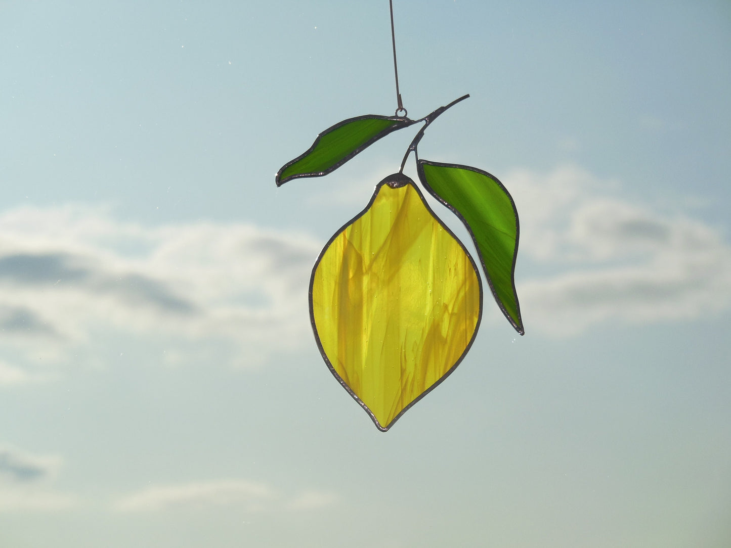 Yellow Lemon . Art stained glass window hanging Suncatcher (texture S ) kitchen fruit berries