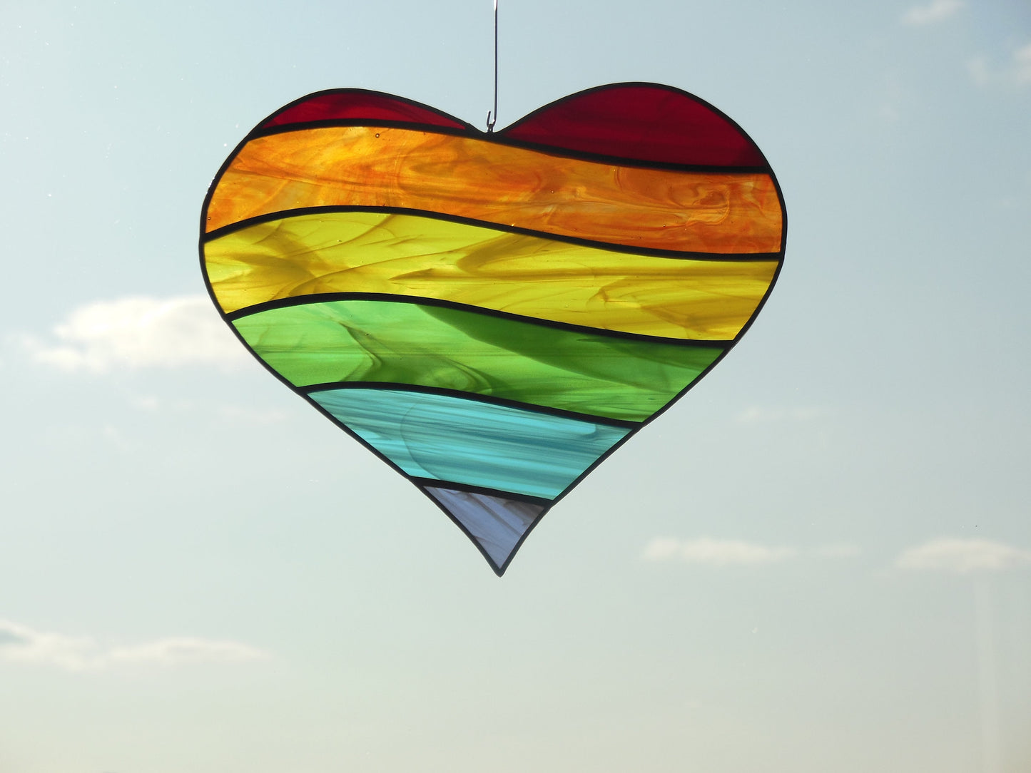 Rainbow Heart . Art stained glass window hanging Suncatcher , LGBTQ pride