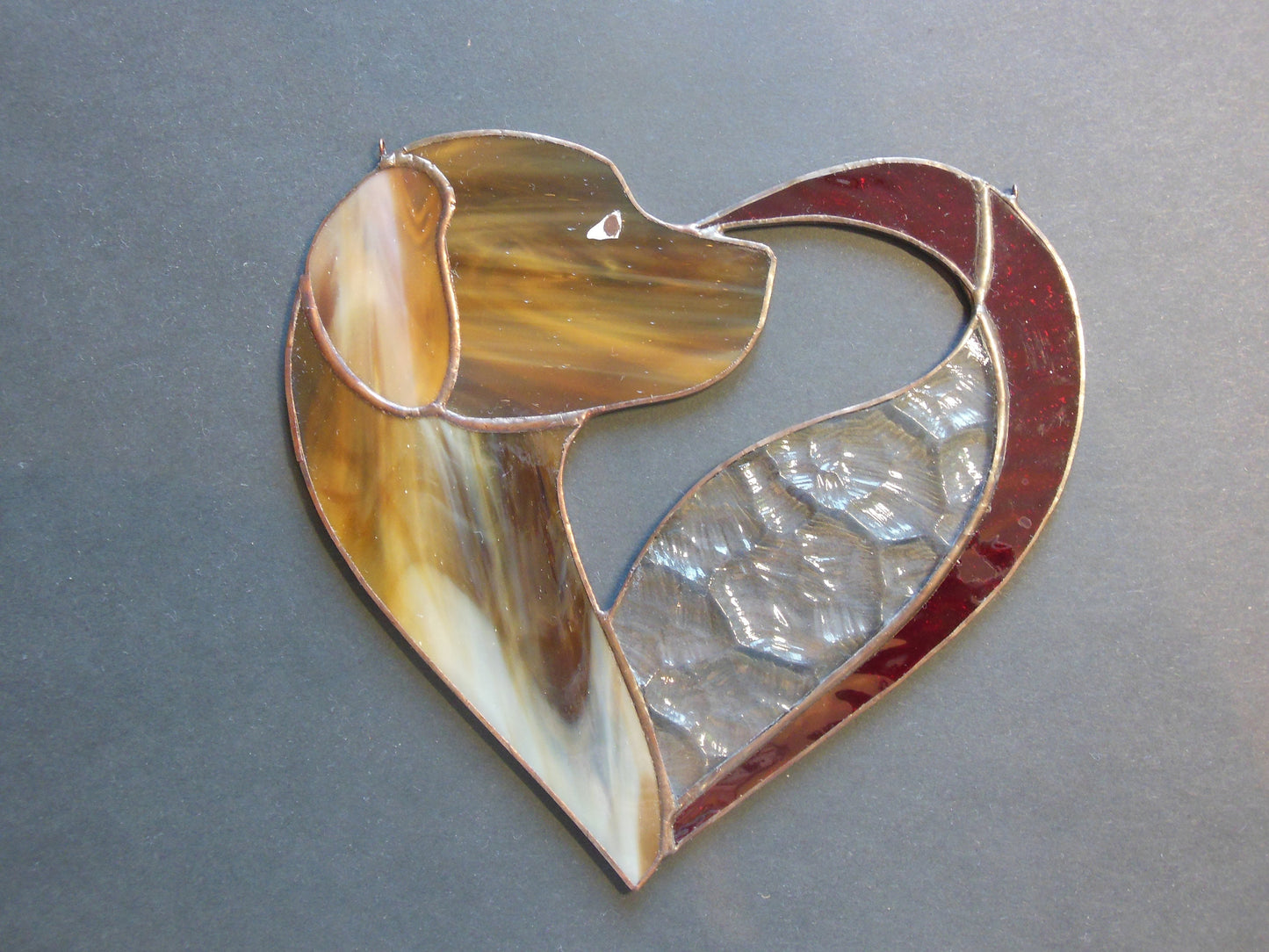 Dog Dark Brown Chocolate in Heart . Art stained glass window hanging Suncatcher . Gift for animal lover , pet loss memorial