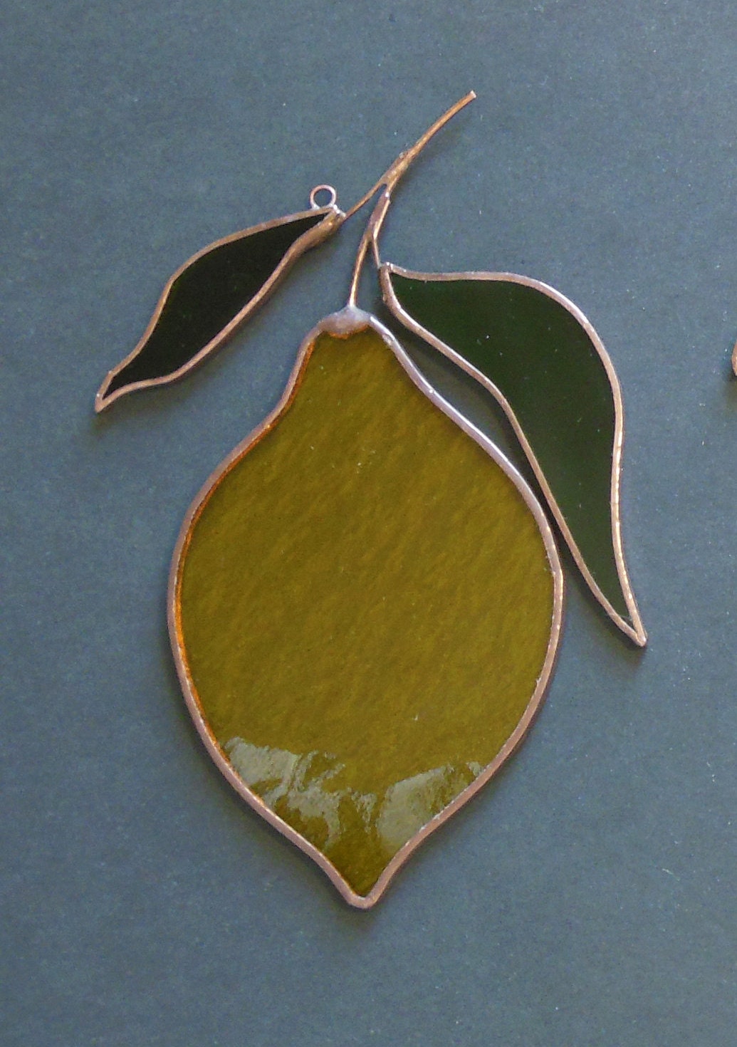 Lemon stained glass window hanging Suncatcher (texture RR) Fruit Kitchen Decor