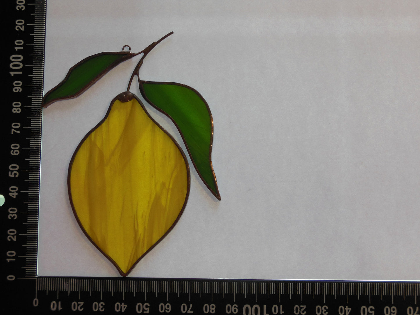 Yellow Lemon . Art stained glass window hanging Suncatcher (texture S ) kitchen fruit berries