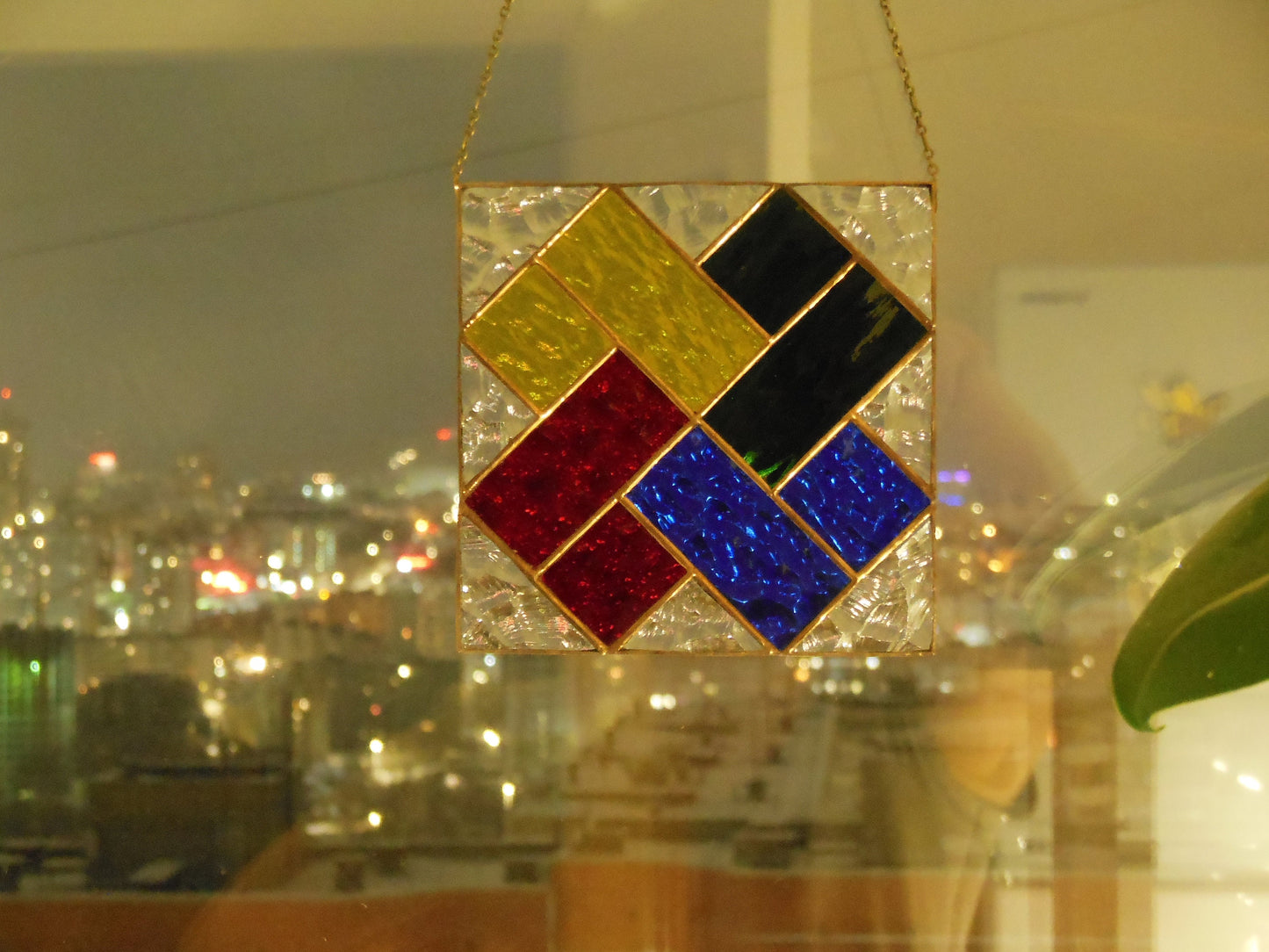 Art Stained Glass window hanging Panel " Card Stunt " Suncatcher Square