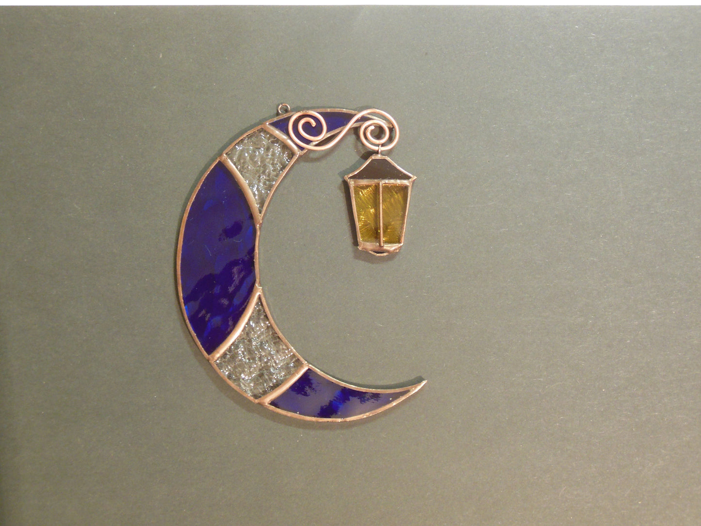 Moon with Street Light . Stained glass window hanging Suncatcher , idea for anniversary , birthday and Christmas gift