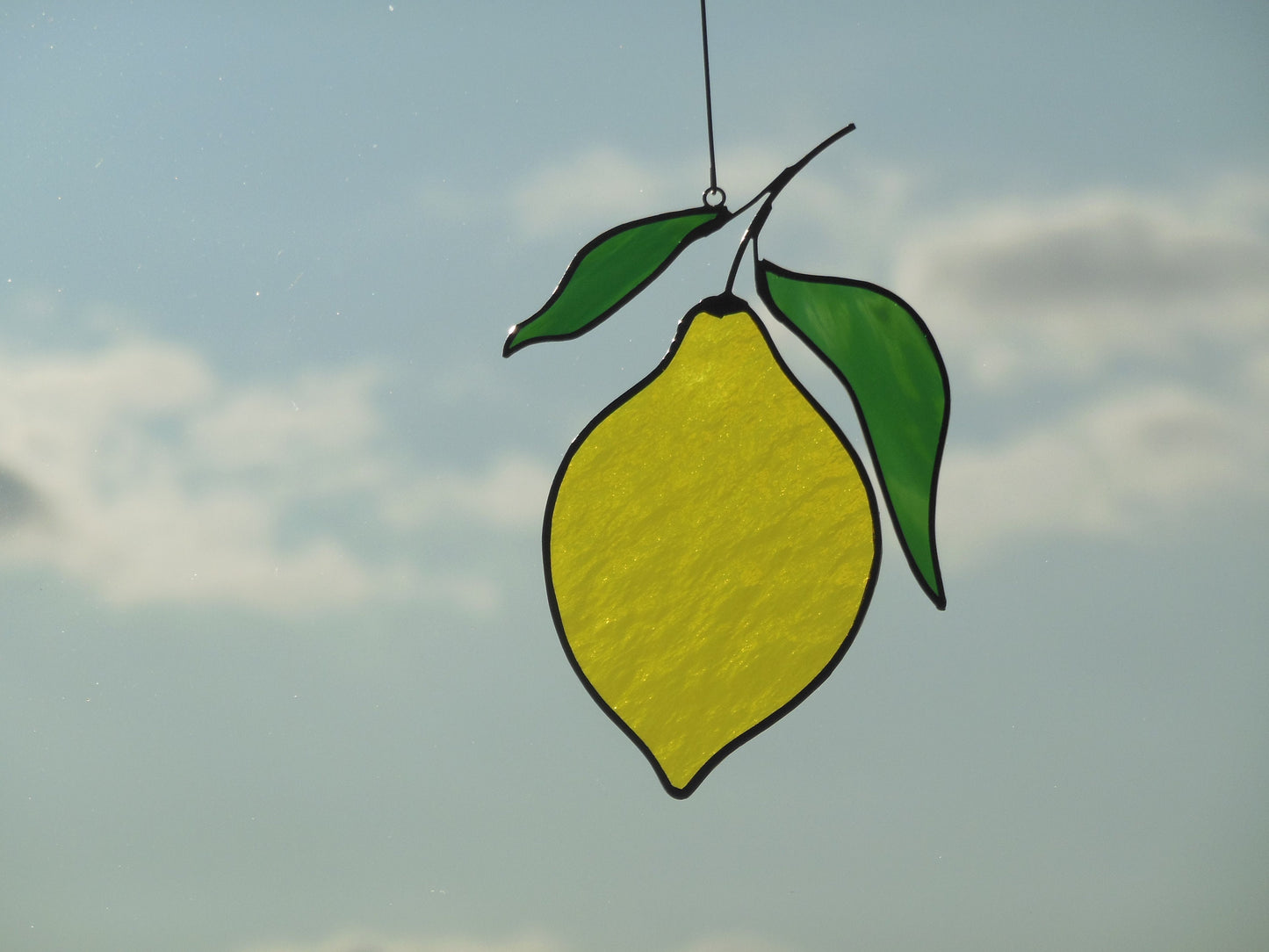 Lemon stained glass window hanging Suncatcher (texture RR) Fruit Kitchen Decor