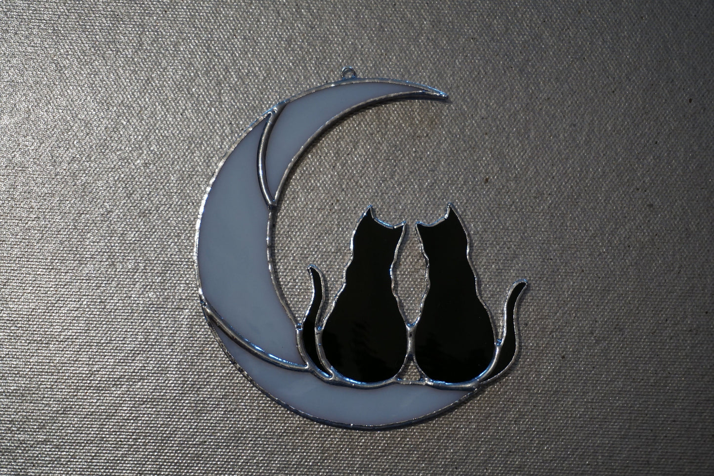 Two Black Cats On The Moon . Stained glass window hanging Suncatcher . Gift for animal lover , pet loss memorial 2