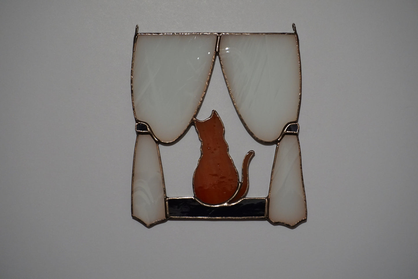 Orange Cat in the Window Stained glass window hanging Suncatcher . Gift for animal lover , pet loss memorial . ginger