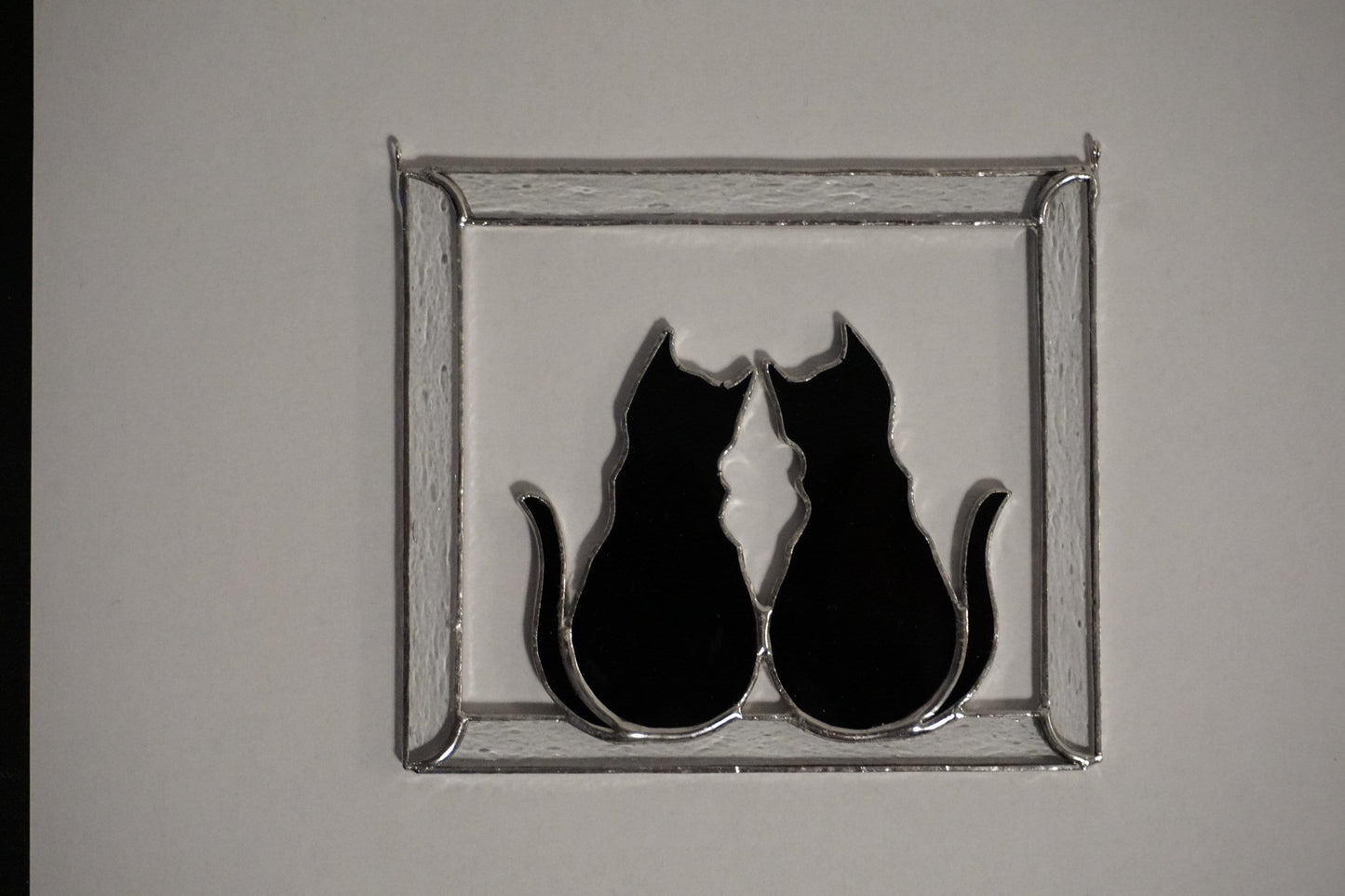 Two Black Cats in Frame Stained glass window hanging Suncatcher . Gift for animal lover , pet loss memorial
