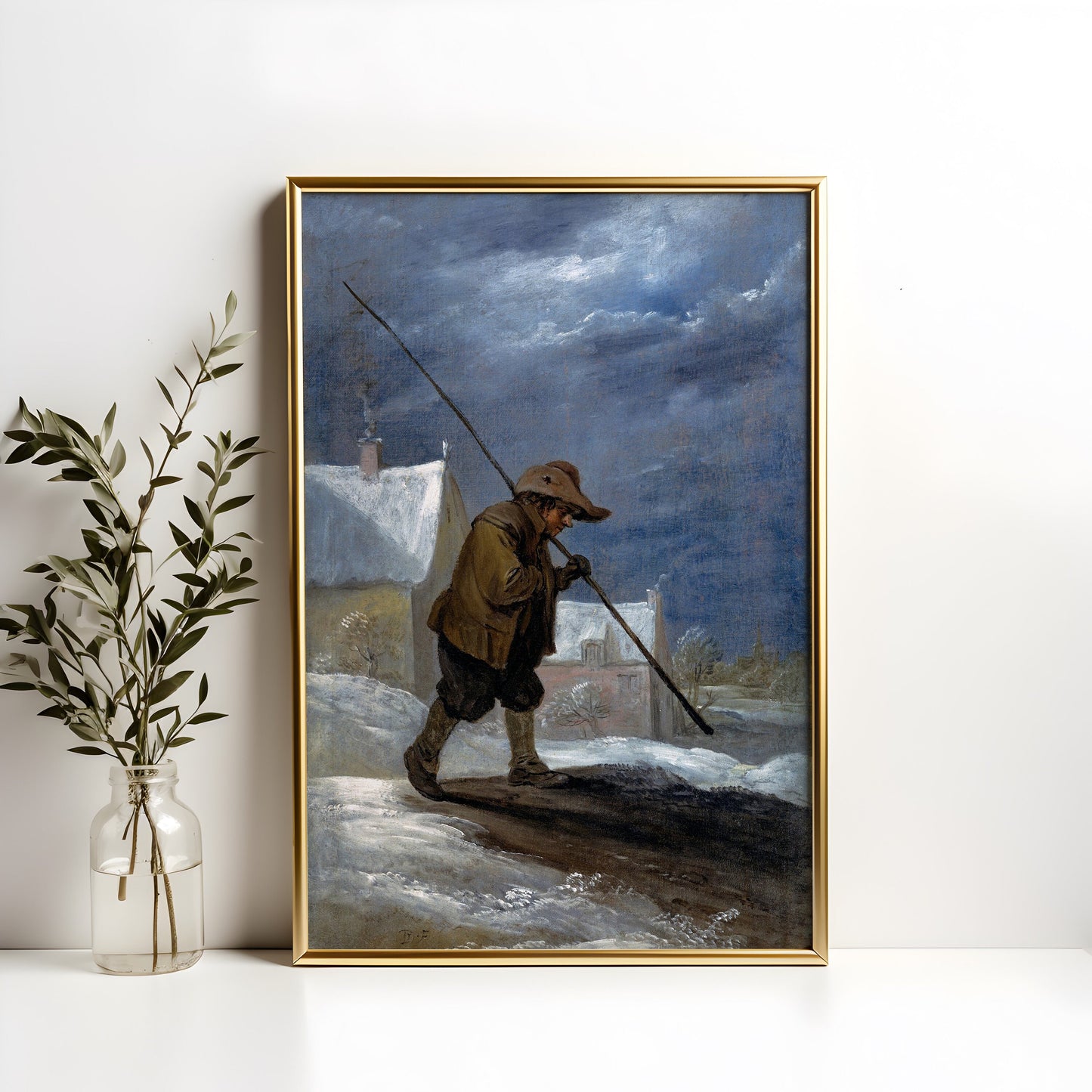 Dutch painting David Teniers - Chimney Sweeper , Winter original antique figure art , oil vintage Printable instant download , SKU K-DTY55