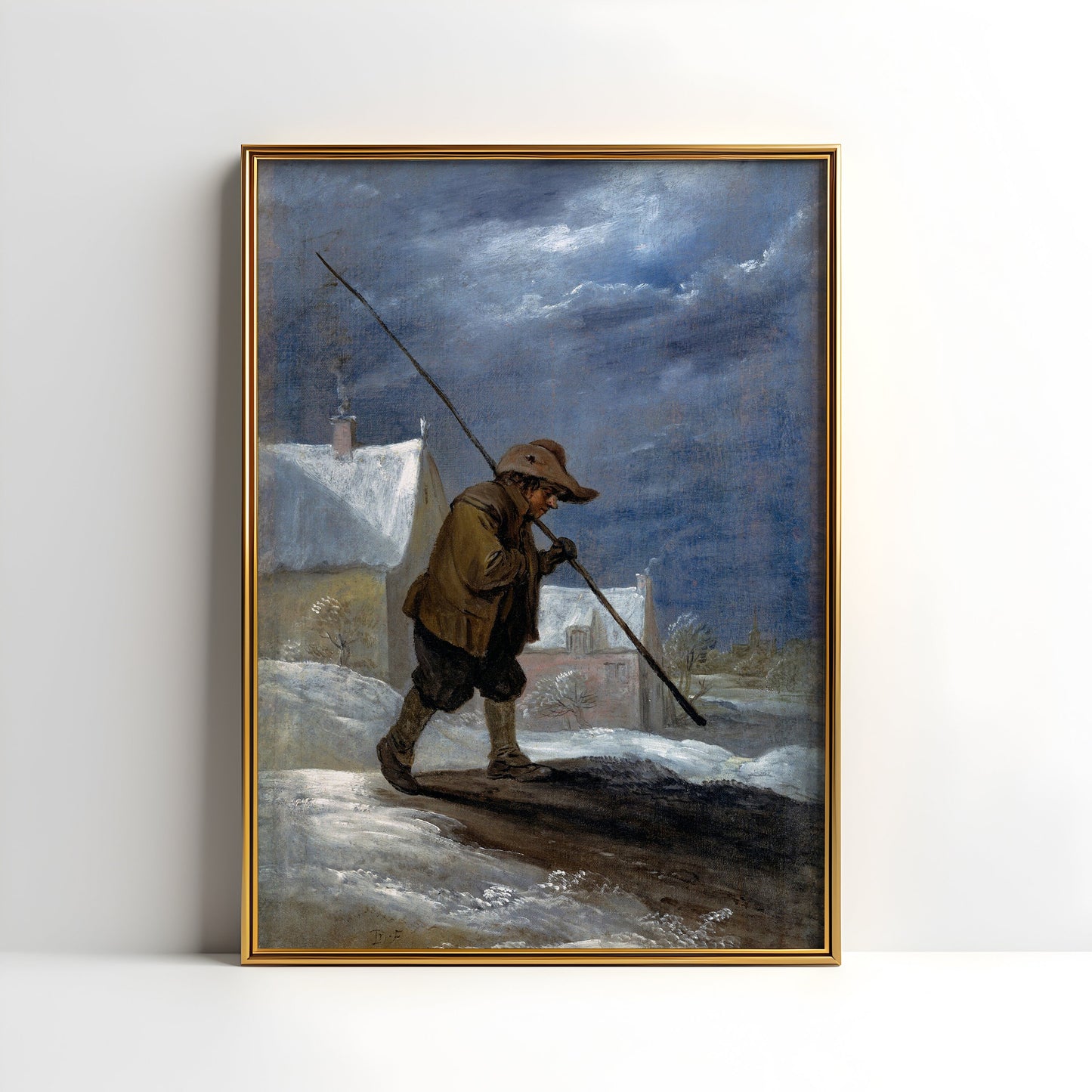 Dutch painting David Teniers - Chimney Sweeper , Winter original antique figure art , oil vintage Printable instant download , SKU K-DTY55