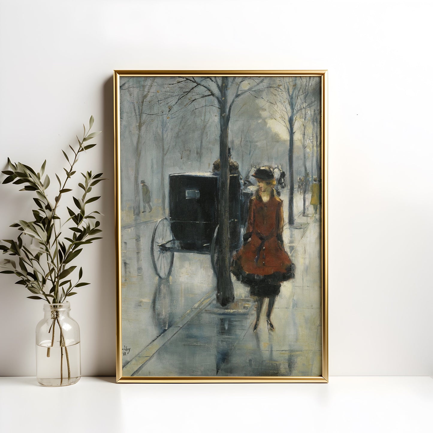 Lesser Ury - Woman on the Street, Impressionism, original antique painting, oil, vintage, Printable art instant download, SKU K-LU72