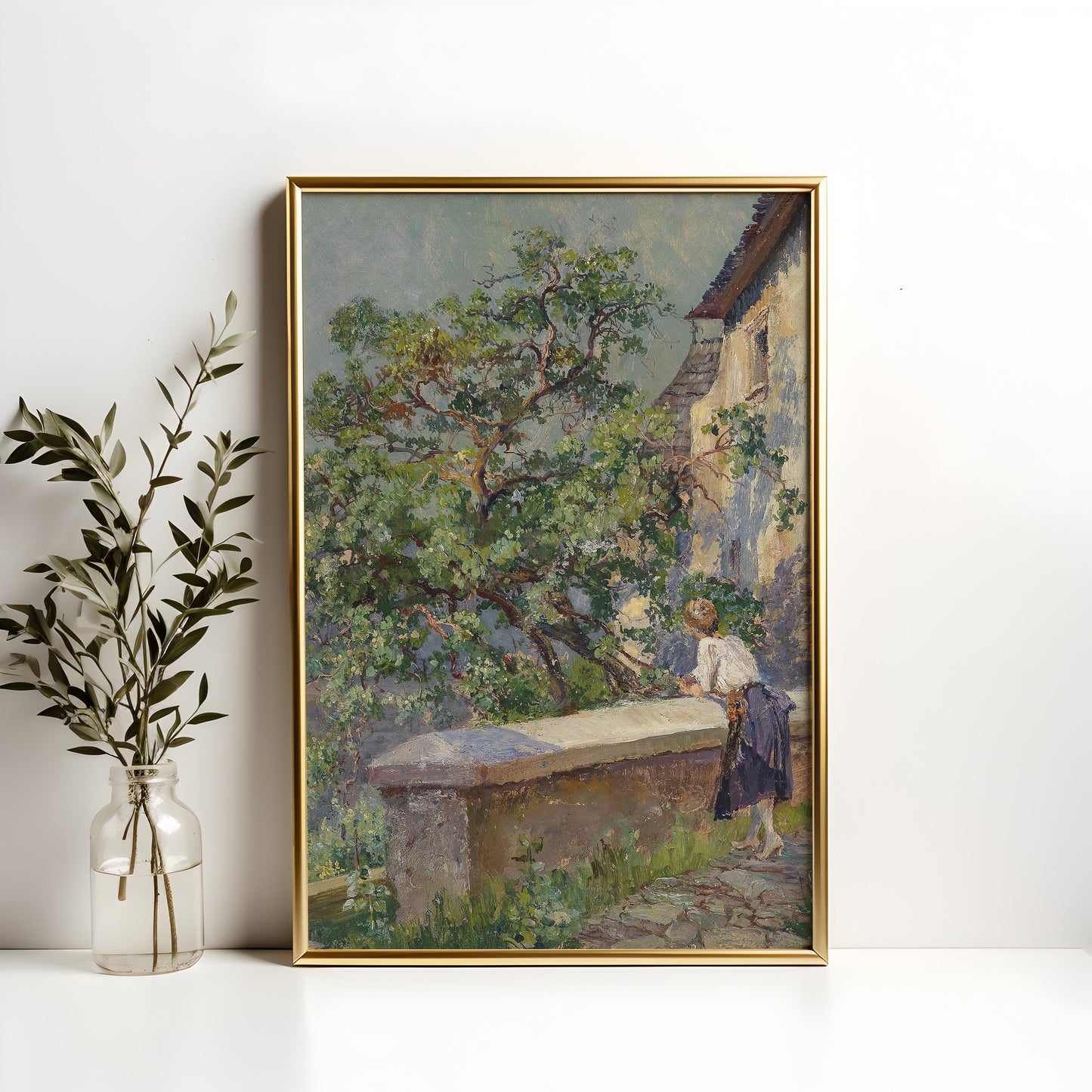Rustic landscape, Hugo Charlemont, Scenery original antique painting, oil, vintage, Printable art instant download, SKU K-HC74