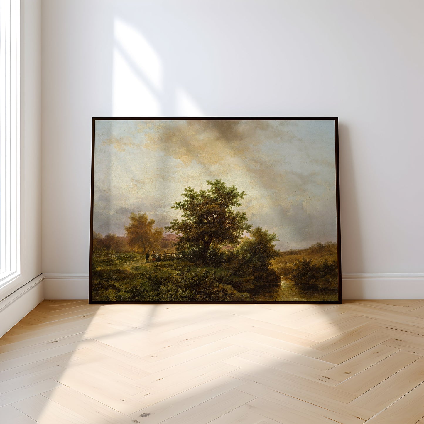 Dutch Rustic landscape, Haanen - Riverscape, original antique painting, oil, vintage, Printable art instant download, SKU 137-RH