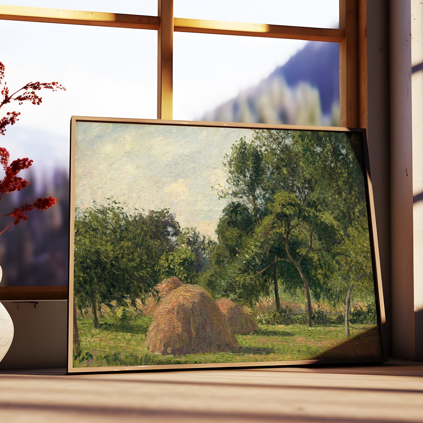 Camille Pissarro, Haystacks, Impressionism, original antique painting, oil, vintage, Printable art instant download, SKU K_CP.4