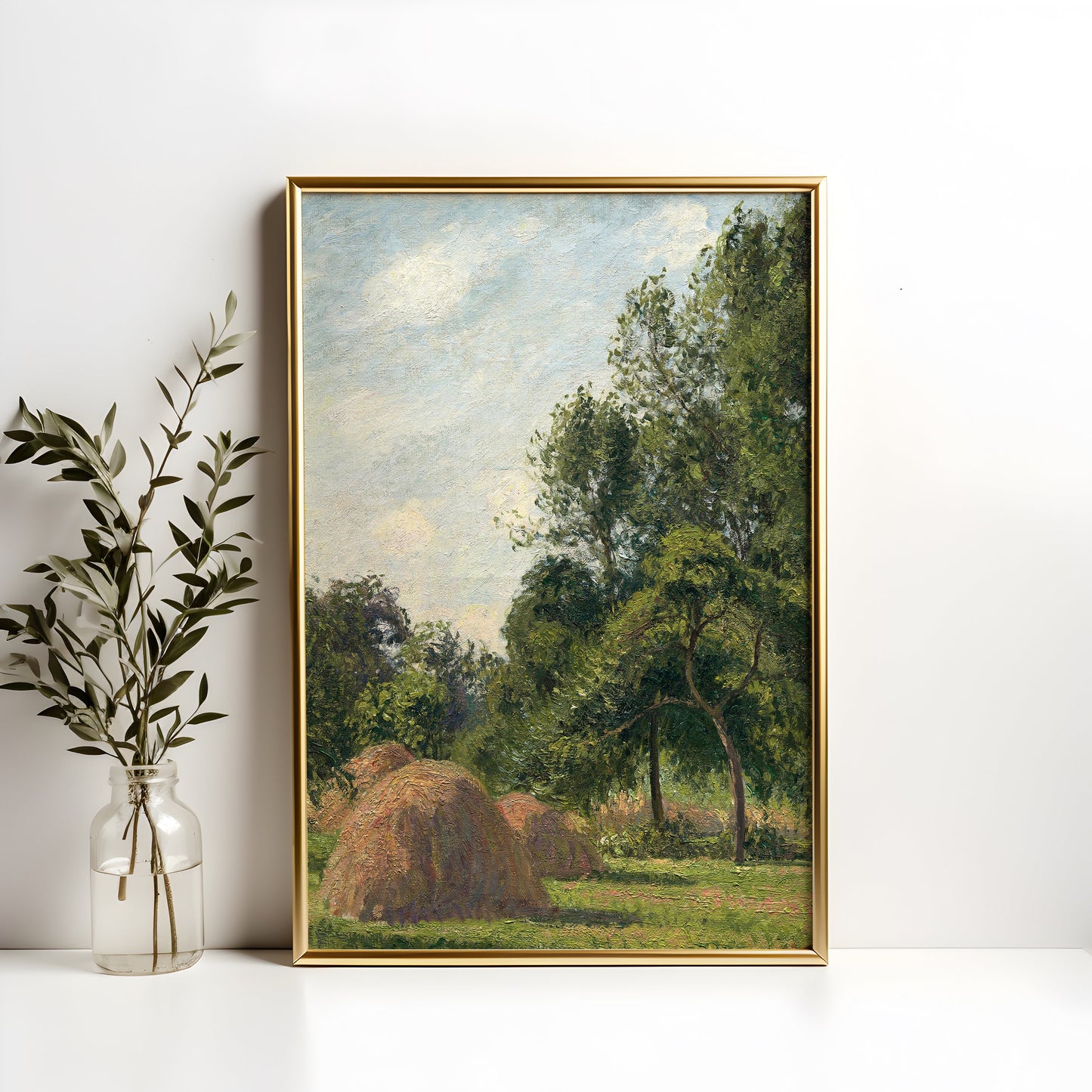 Rustic Landscape, Camille Pissarro - Haystacks, original antique painting, oil, vintage, Printable art instant download, SKU K_CP.5