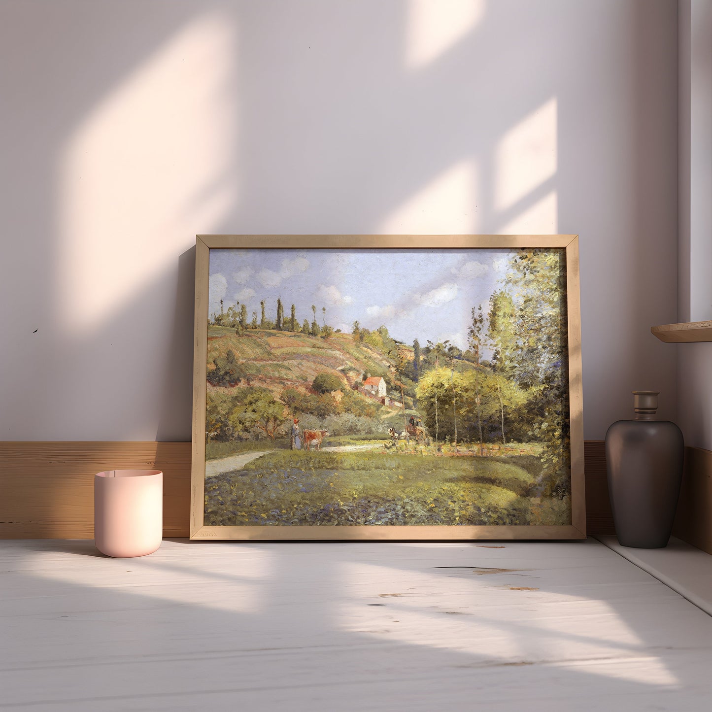 Rustic Landscape, Camille Pissarro - A Cowherd, original antique painting, oil, vintage, Printable art instant download, SKU K_CP.9