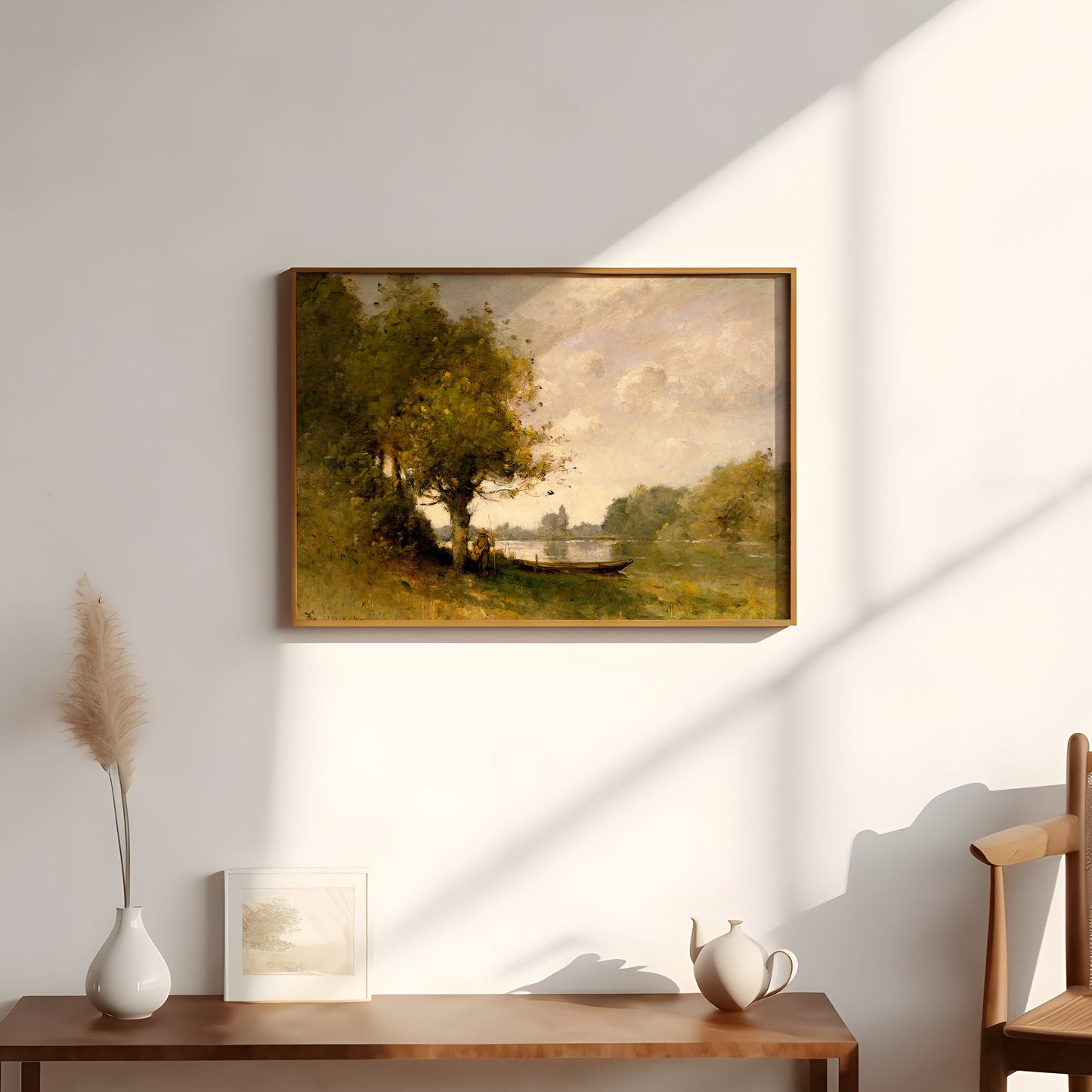 Landscape, Paul-Desire Trouillebert - A pond near, original antique painting oil, vintage, Printable art instant download, SKU K_PDT.12