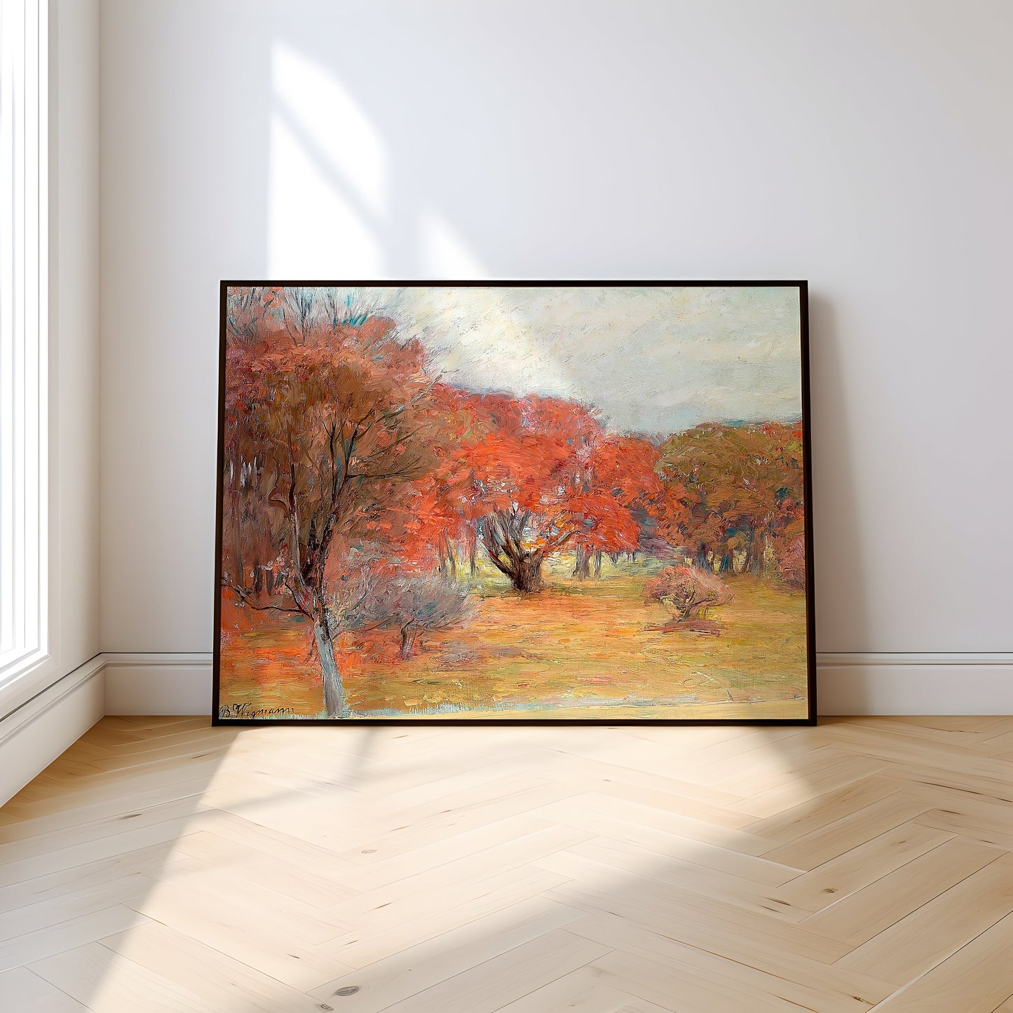 Bertha Wegmann, Autumn woods, Rustic landscape, original antique painting oil, vintage, Printable art instant download, SKU K_BW.18