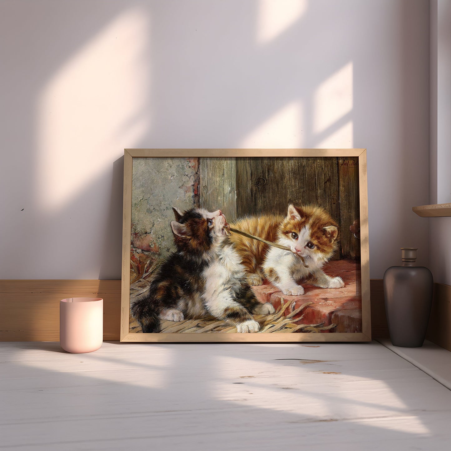 Julius Adam, Two Playing Сats, oil, cute antique painting vintage, animal lover gift, Printable art instant download, SKU 32K_JA.32