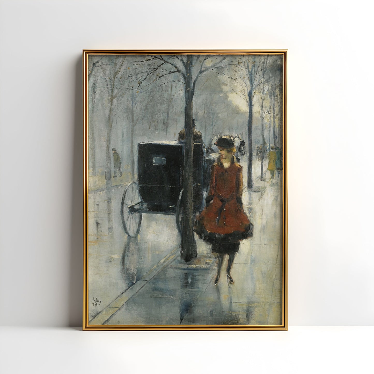 Lesser Ury - Woman on the Street, Impressionism, original antique painting, oil, vintage, Printable art instant download, SKU K-LU72