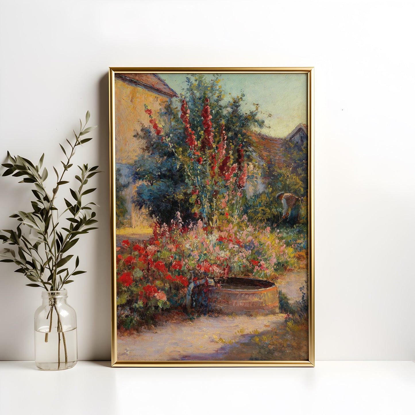 Rustic Scenery, Hugo Charlemont Garten in Brioni, original antique painting, oil vintage, Printable art instant download, SKU K-HC75