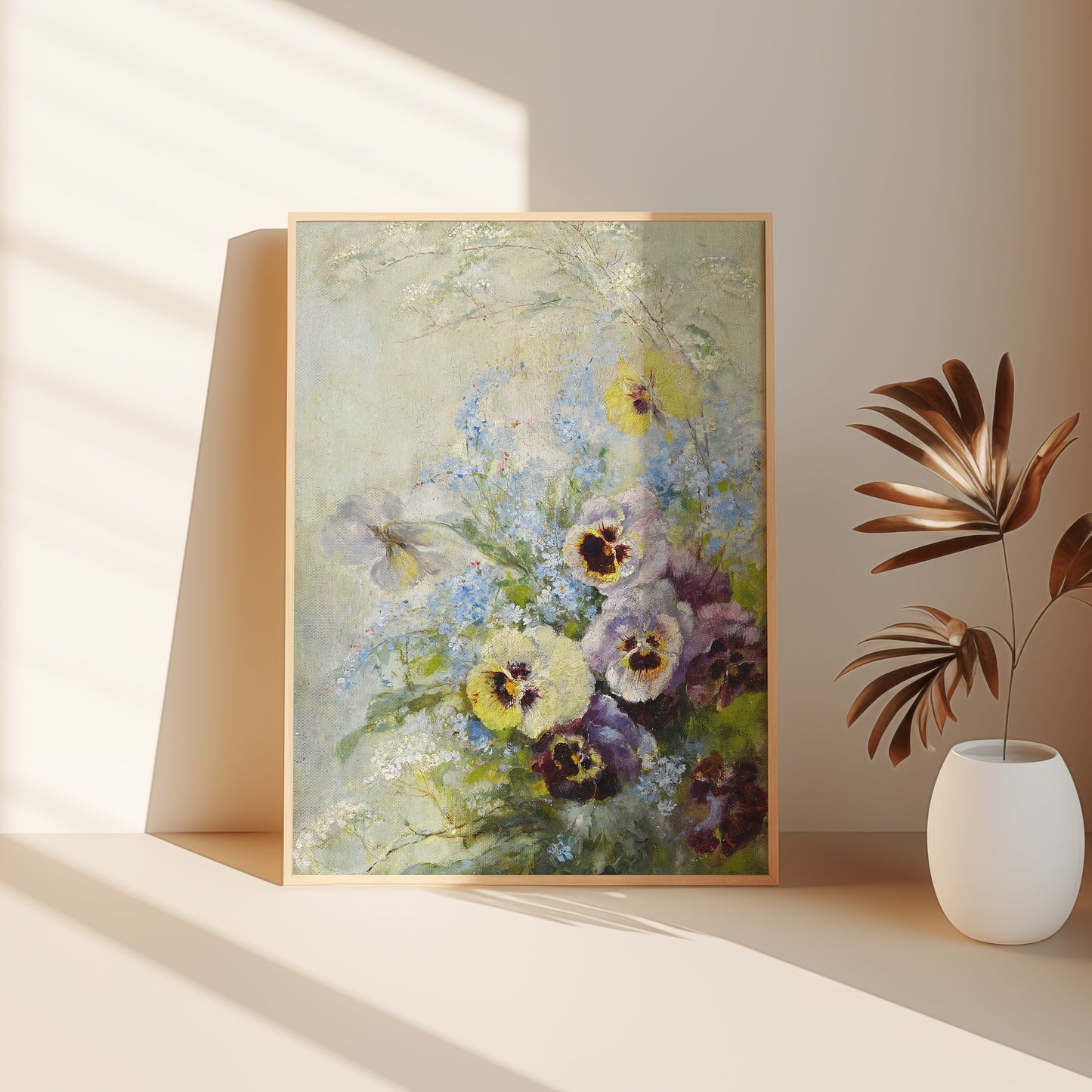 Flowers, Gioachimo Galbusera, Pansies, Nostalgia, original antique painting, oil vintage, Printable art instant download, SKU 172GG