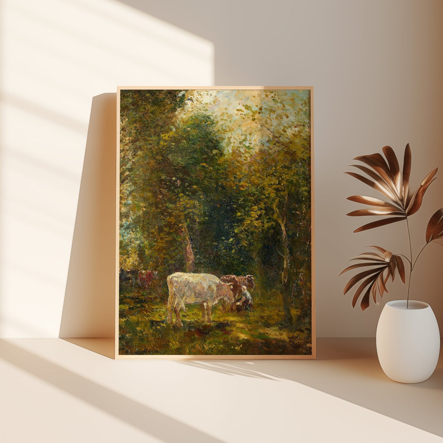 Willem Maris - Cattle In A Sunlit Glade, original antique painting, oil, vintage, Printable art instant download, SKU 176WM