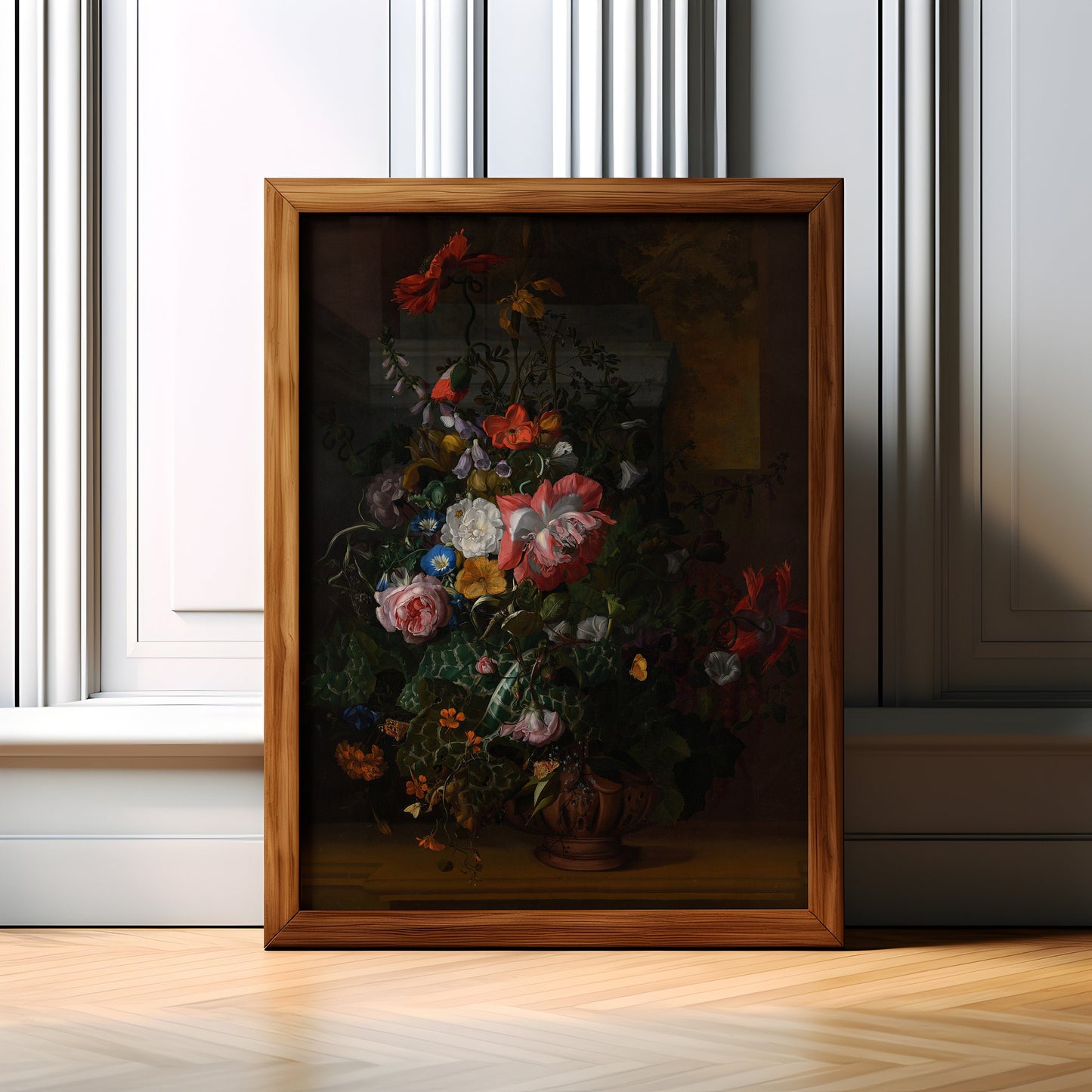 Rachel Ruysch - Roses, Convolvulus, Poppies, original antique painting, oil vintage, Printable art instant download, SKU 180RR