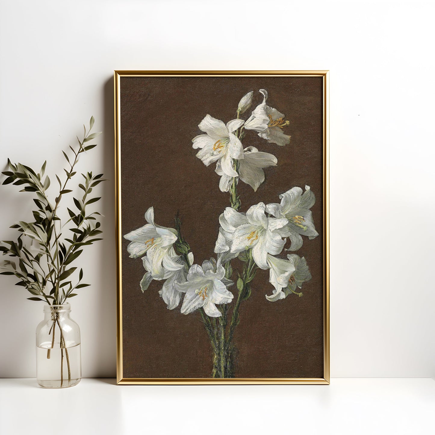 Still-life Flowers, Henri Fantin-Latour - White lilies antique painting, oil vintage, Printable art instant download, SKU 186HFL
