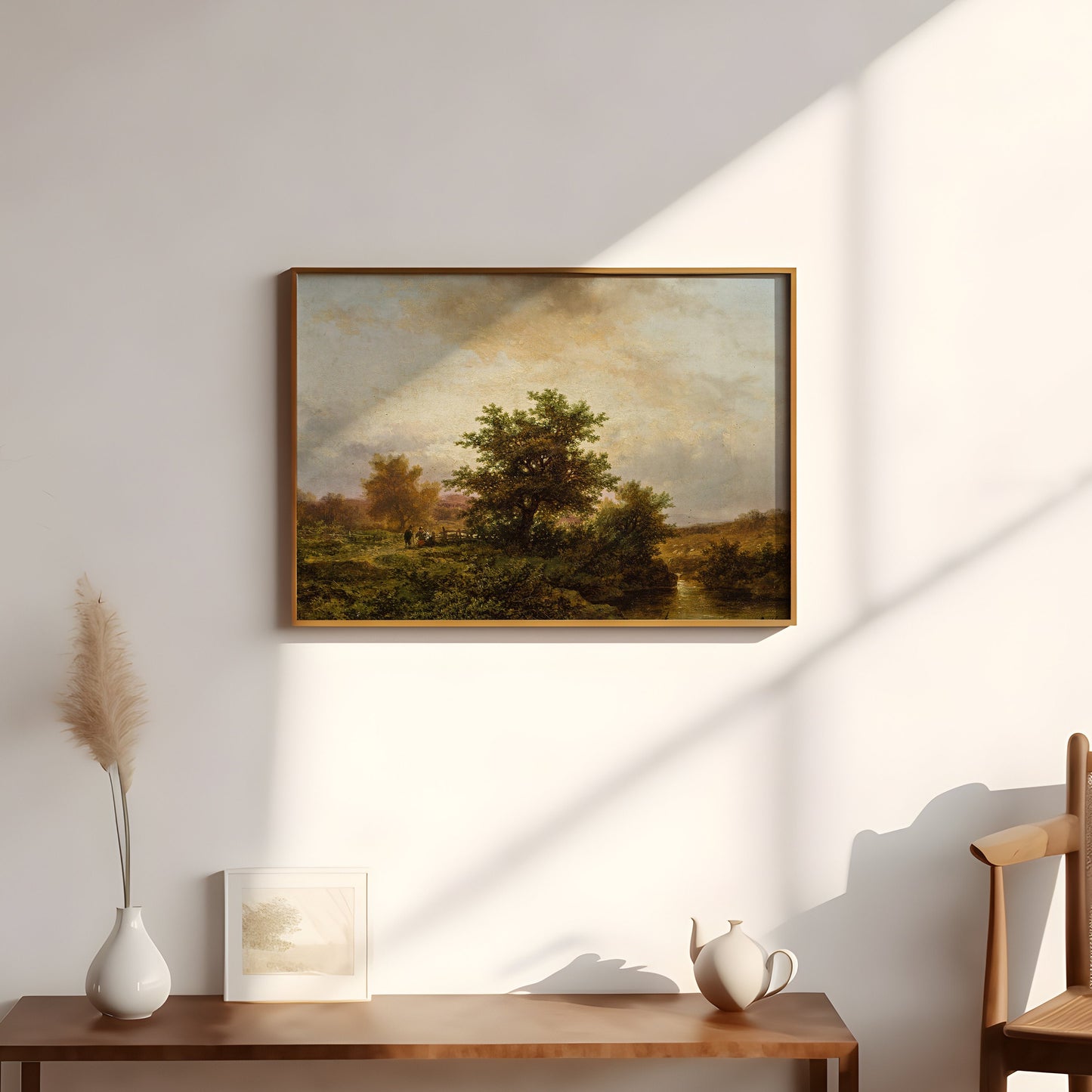 Dutch Rustic landscape, Haanen - Riverscape, original antique painting, oil, vintage, Printable art instant download, SKU 137-RH