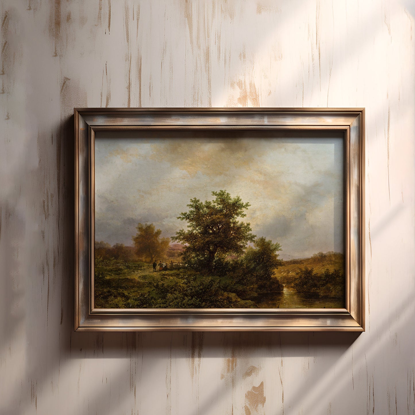 Dutch Rustic landscape, Haanen - Riverscape, original antique painting, oil, vintage, Printable art instant download, SKU 137-RH