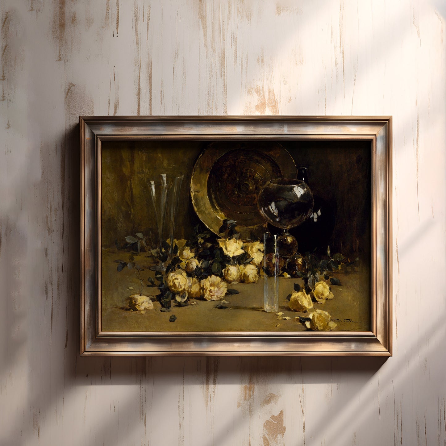 Flowers, Still Life with Yellow Roses - Emil Carlsen, antique painting oil vintage, Printable art instant download, SKU 194EC