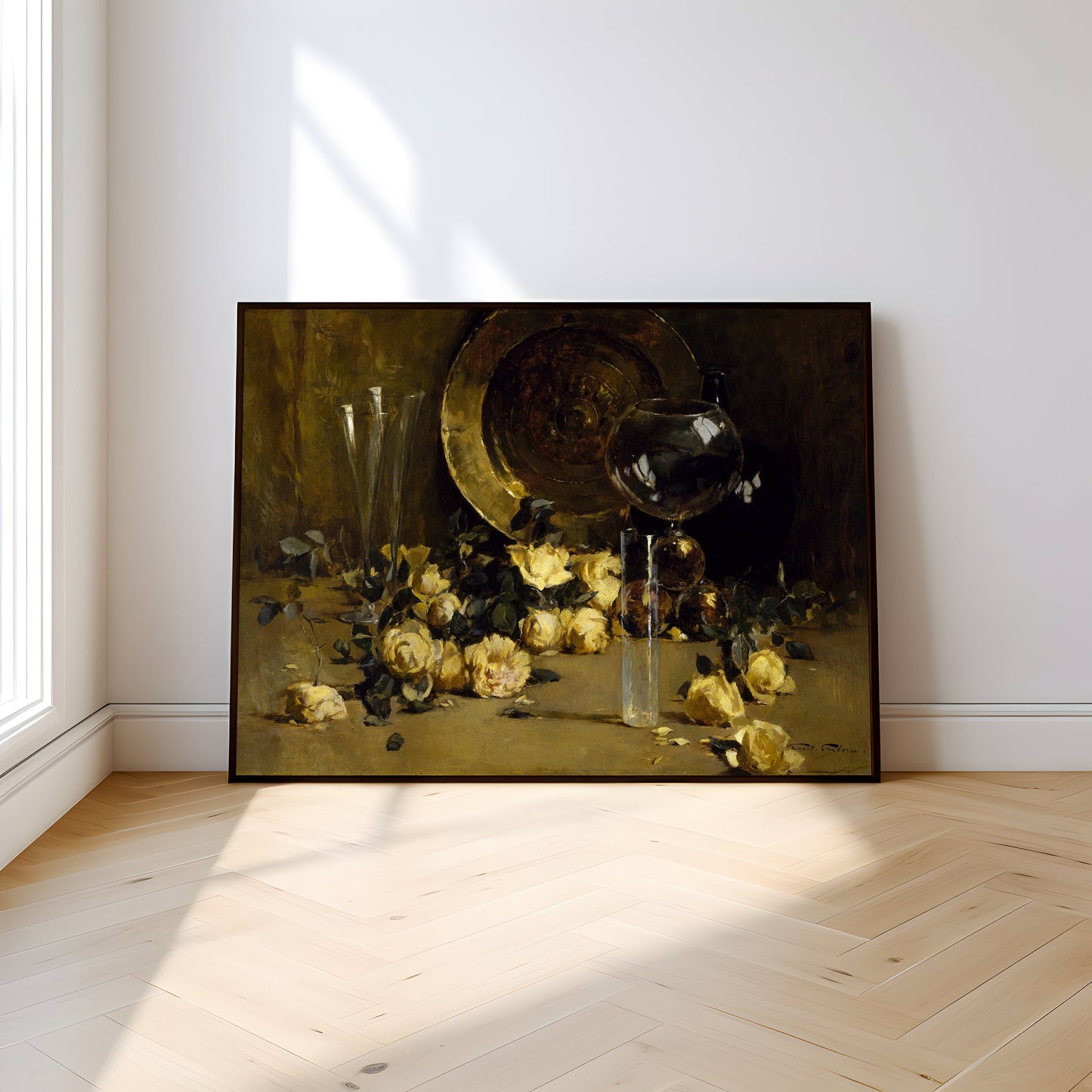 Flowers, Still Life with Yellow Roses - Emil Carlsen, antique painting oil vintage, Printable art instant download, SKU 194EC