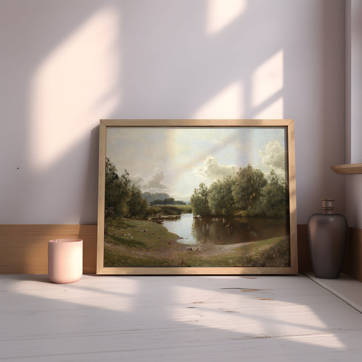 Rustic Landscape , Alfred Parsons - Ouse at Bledsoe , original antique painting , oil vintage Printable art instant download , SKU 238AP
