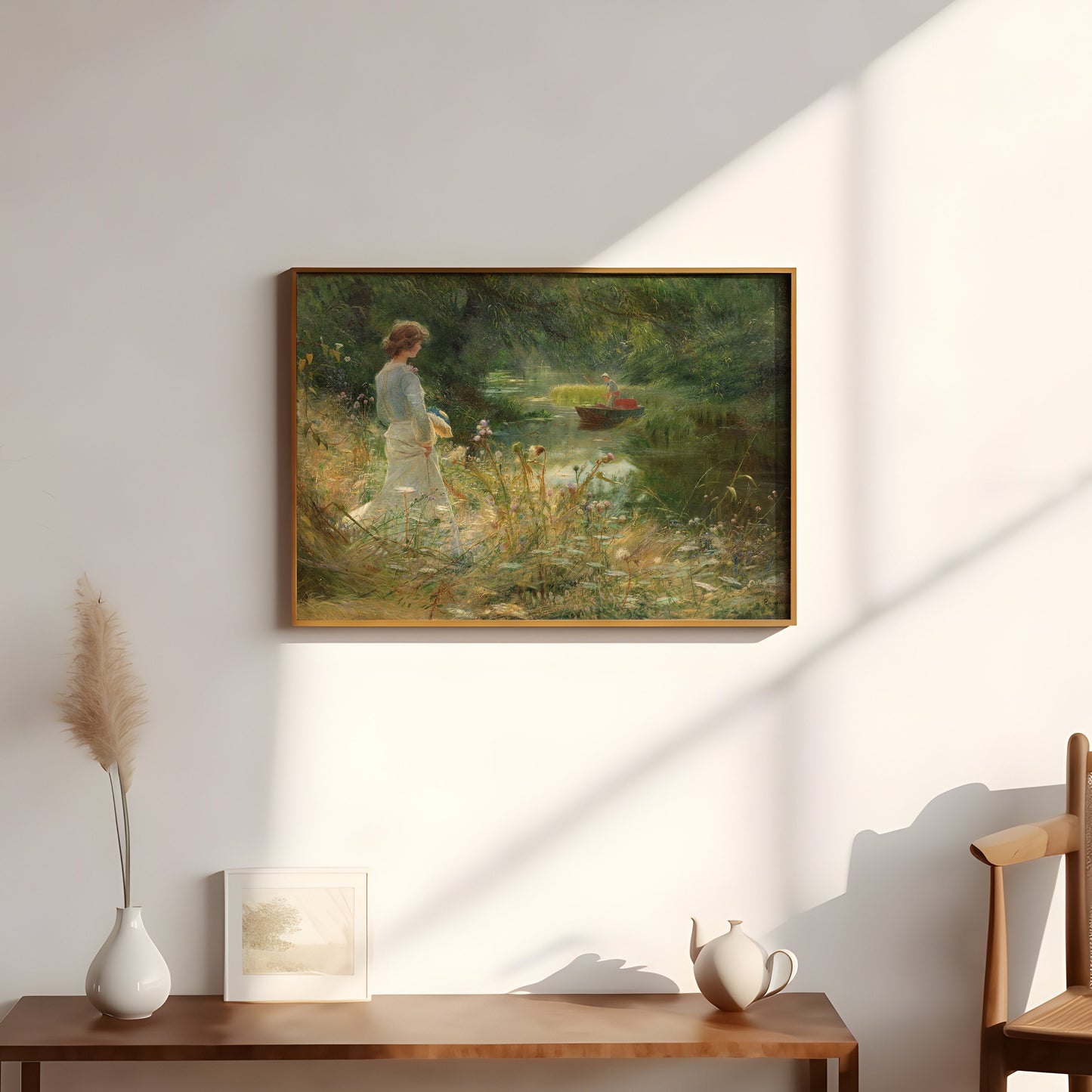 Charles William Wyllie - Young Woman at backwater , original antique figure painting , vintage Printable art instant download , SKU 240CWW