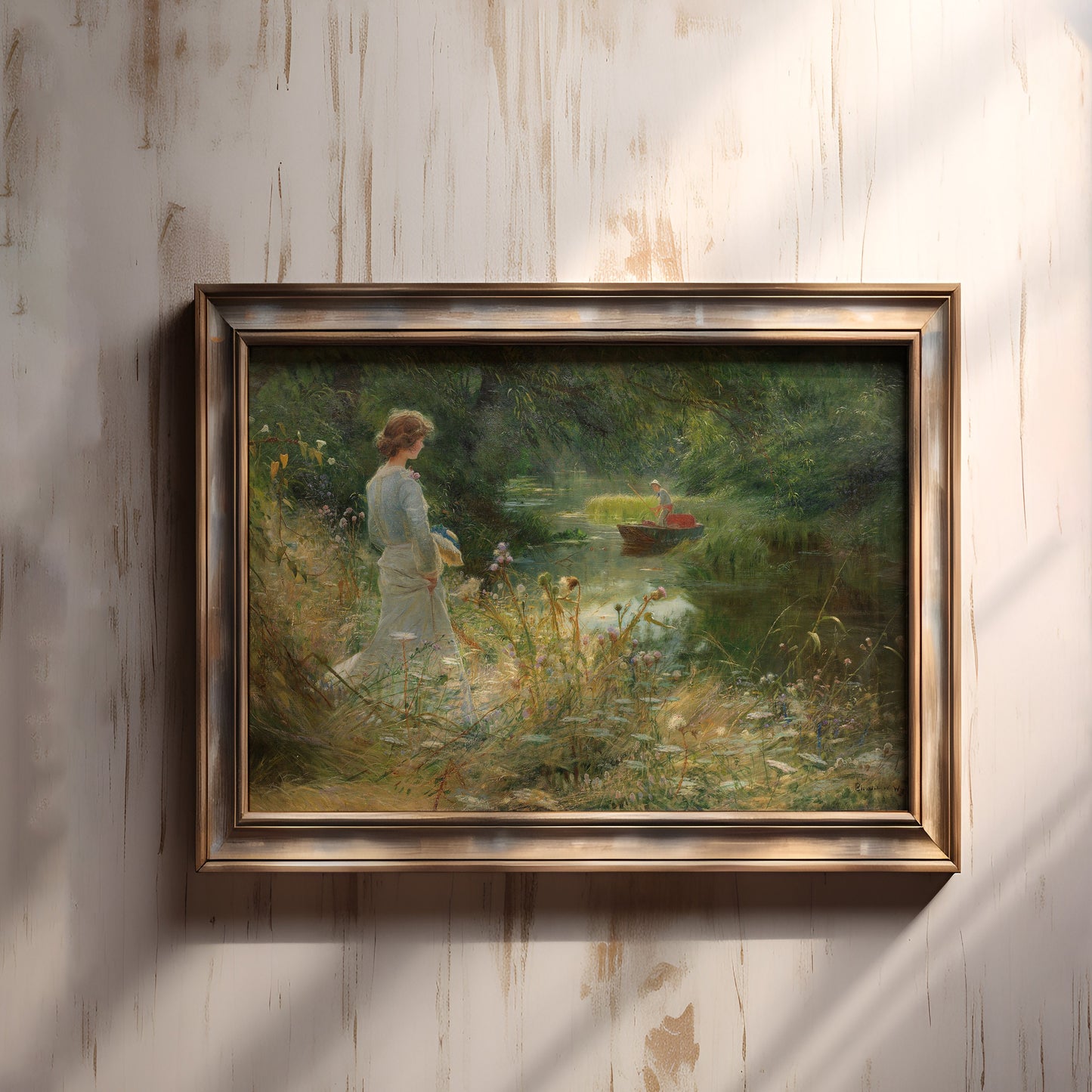 Charles William Wyllie - Young Woman at backwater , original antique figure painting , vintage Printable art instant download , SKU 240CWW