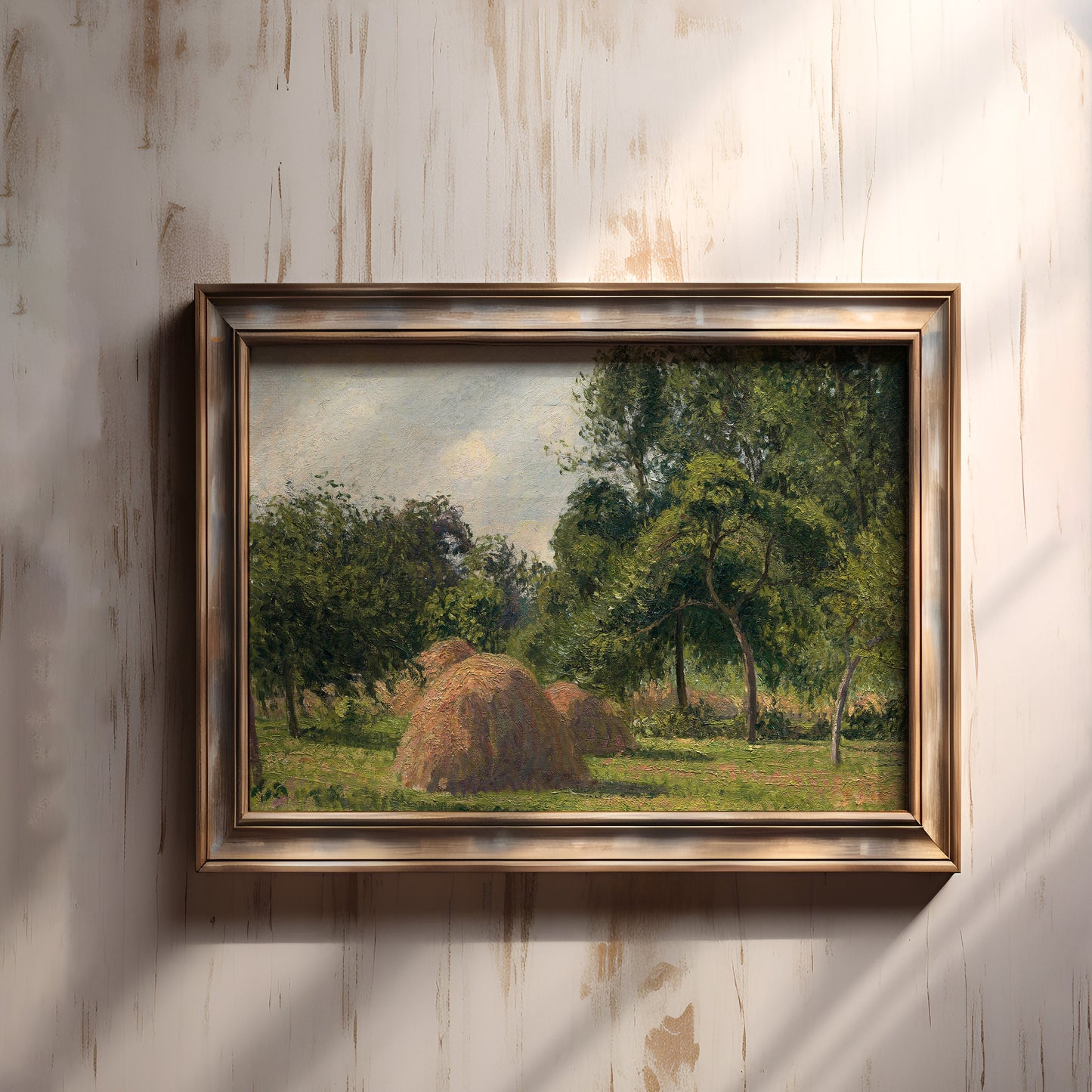 Camille Pissarro, Haystacks, Impressionism, original antique painting, oil, vintage, Printable art instant download, SKU K_CP.4