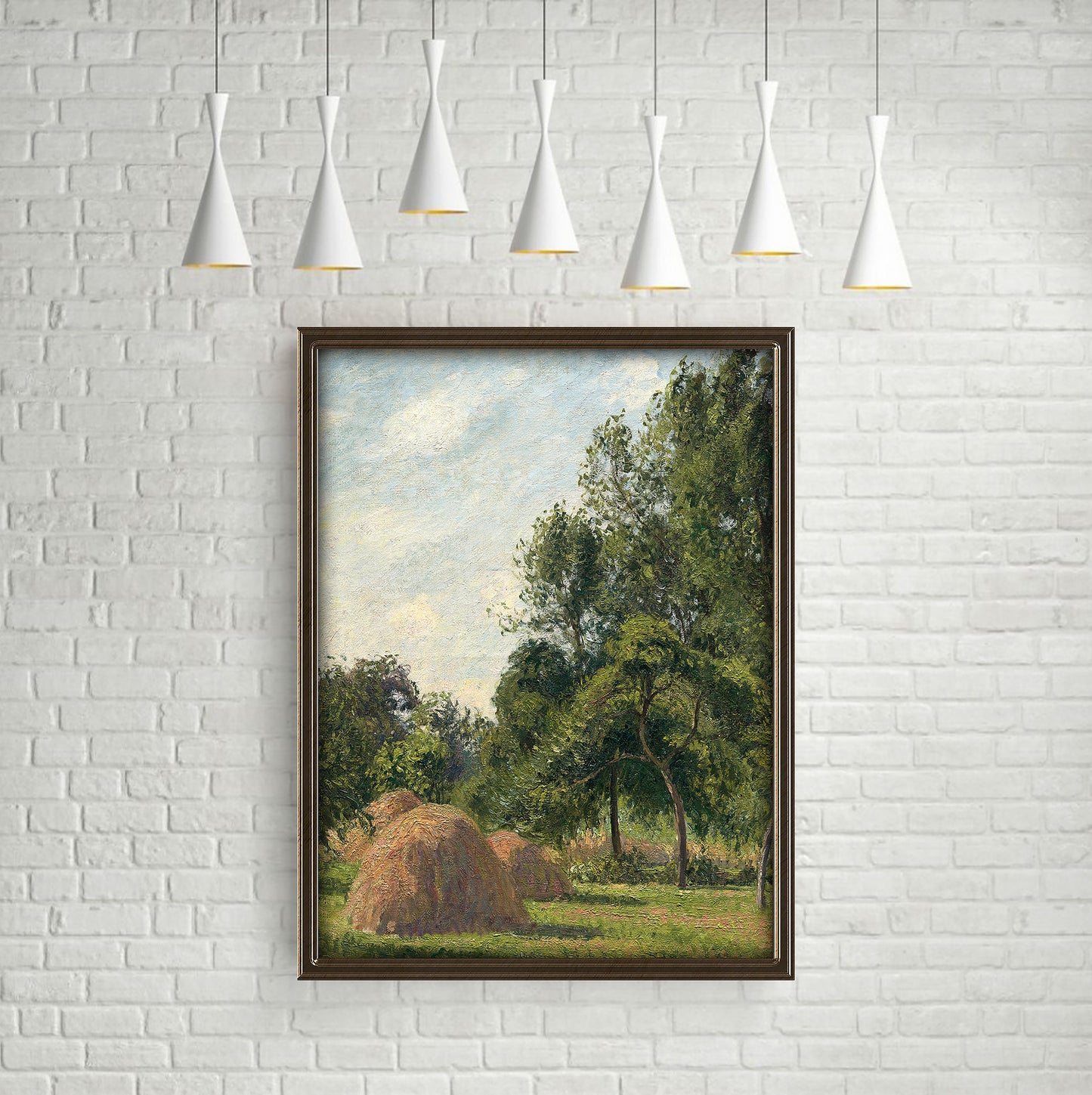 Rustic Landscape, Camille Pissarro - Haystacks, original antique painting, oil, vintage, Printable art instant download, SKU K_CP.5