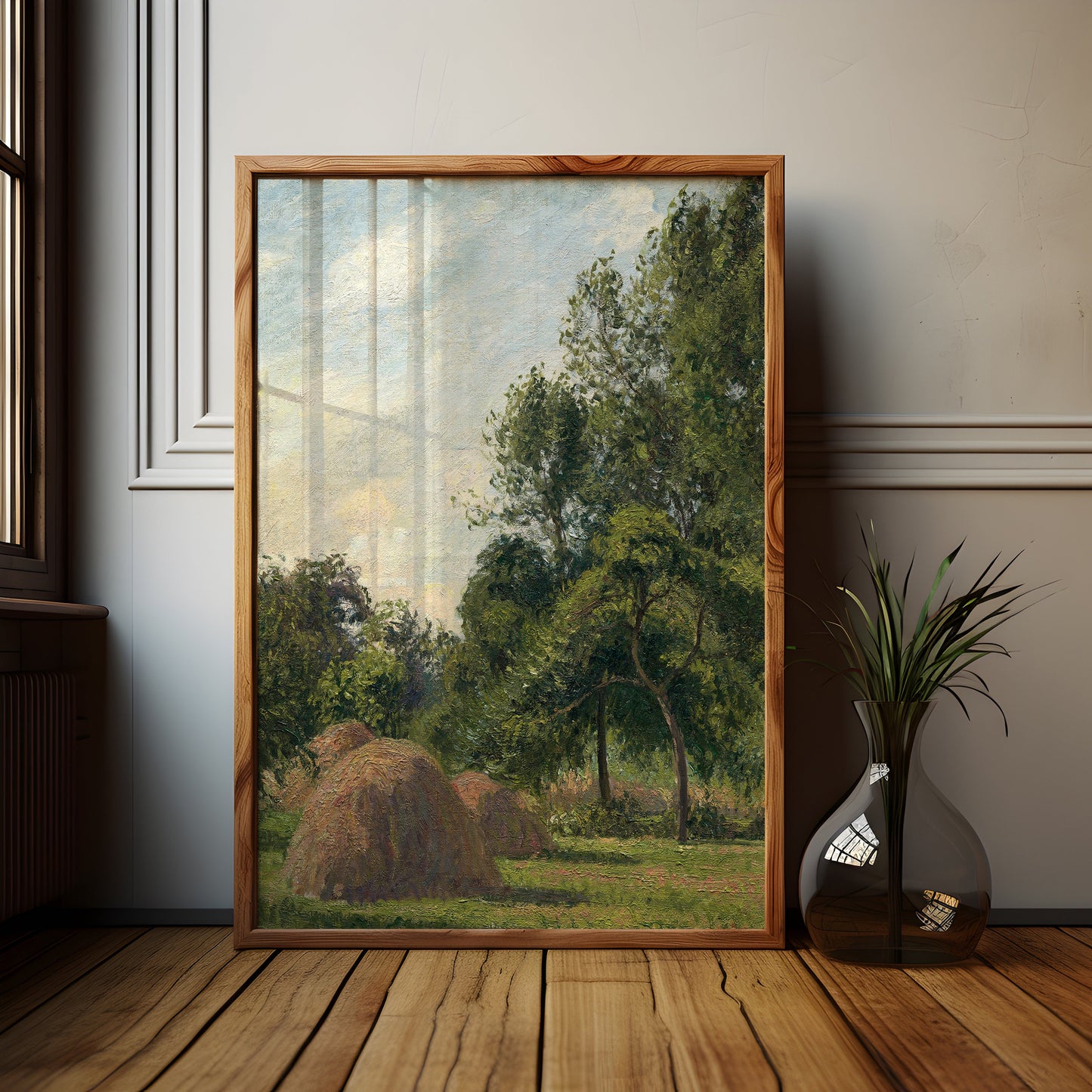 Rustic Landscape, Camille Pissarro - Haystacks, original antique painting, oil, vintage, Printable art instant download, SKU K_CP.5
