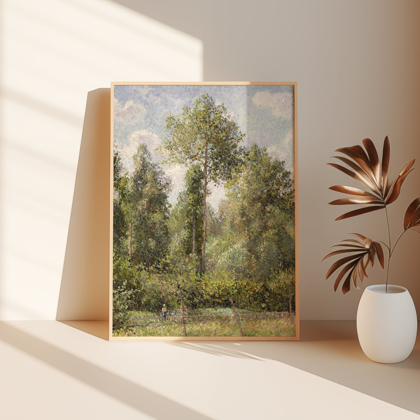 Rustic Landscape, Camille Pissarro - Pappeln, original antique painting, oil, vintage, Printable art instant download, SKU K_CP.8