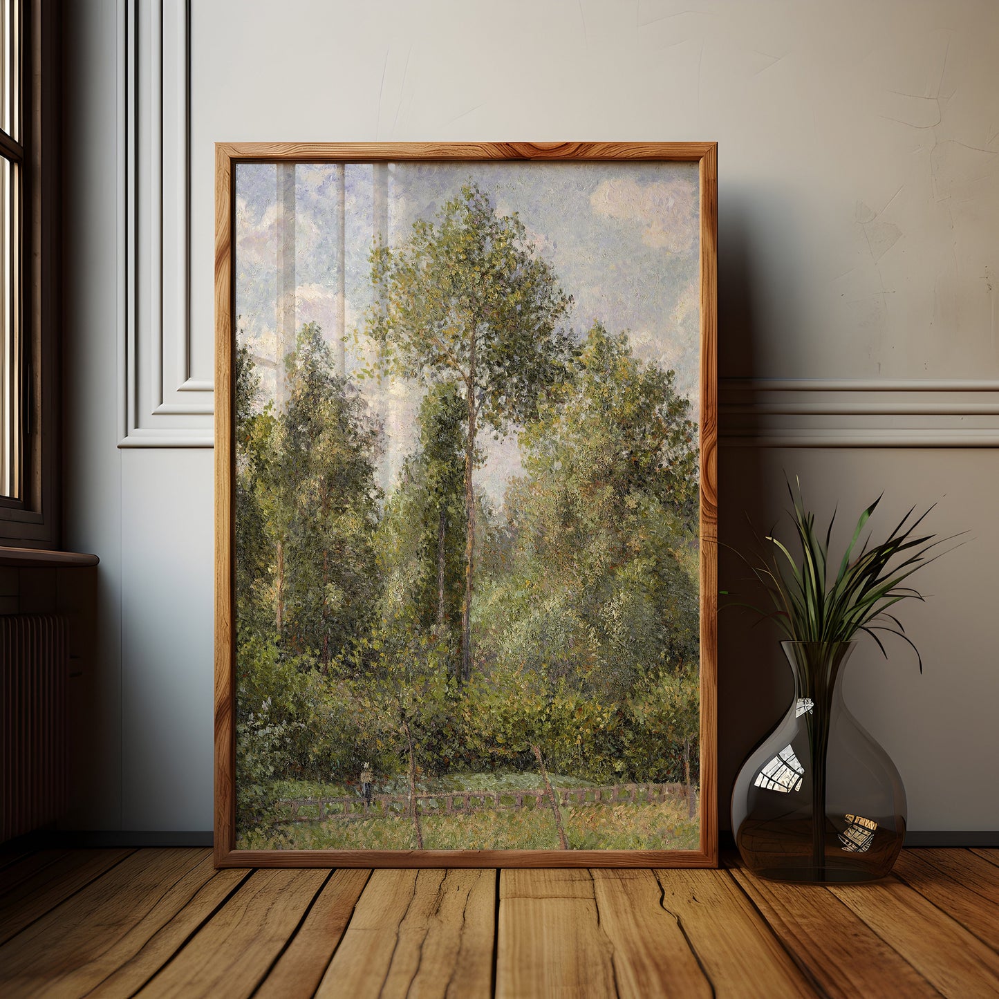 Rustic Landscape, Camille Pissarro - Pappeln, original antique painting, oil, vintage, Printable art instant download, SKU K_CP.8