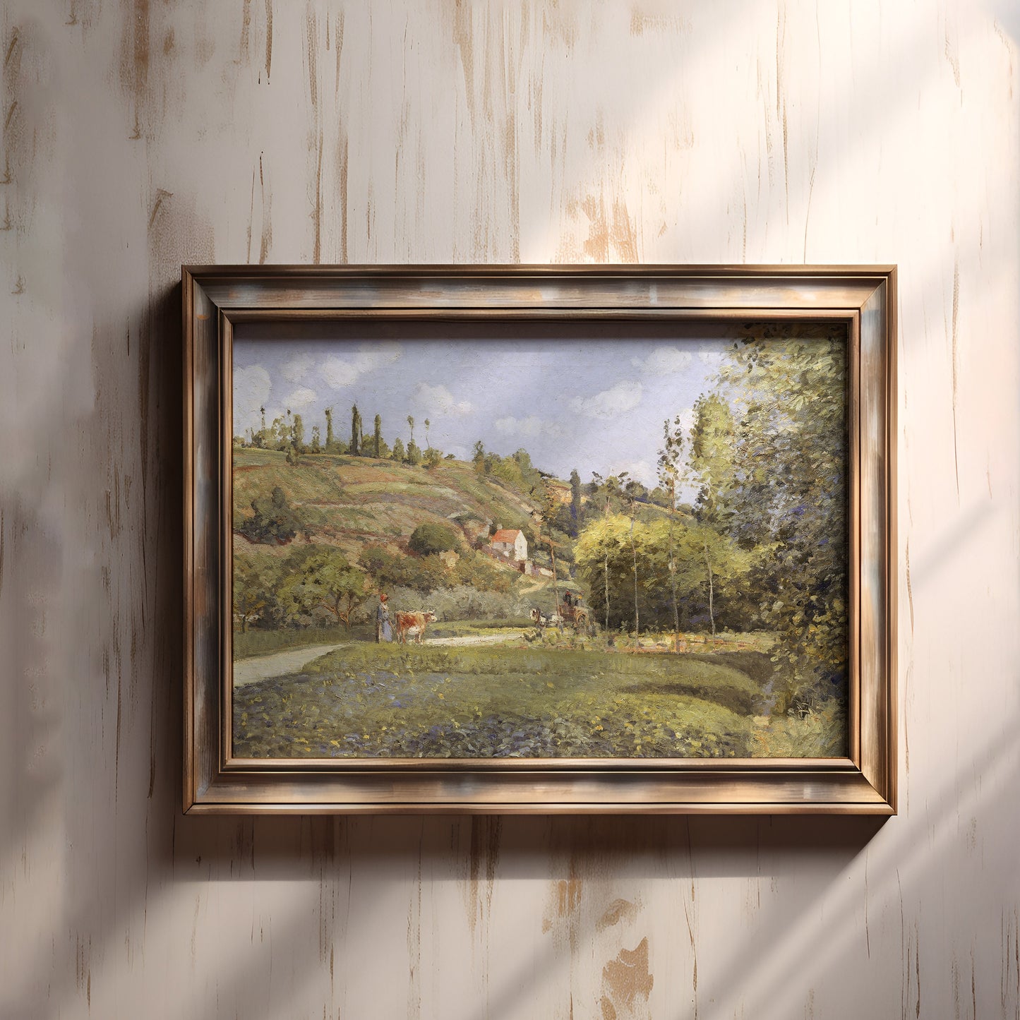 Rustic Landscape, Camille Pissarro - A Cowherd, original antique painting, oil, vintage, Printable art instant download, SKU K_CP.9