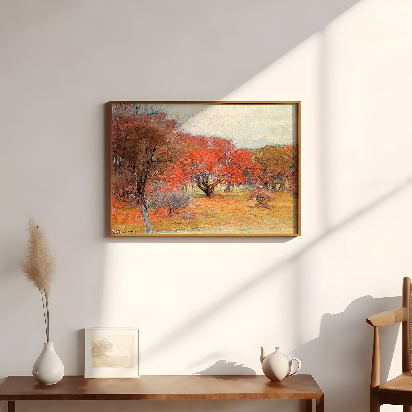 Bertha Wegmann, Autumn woods, Rustic landscape, original antique painting oil, vintage, Printable art instant download, SKU K_BW.18