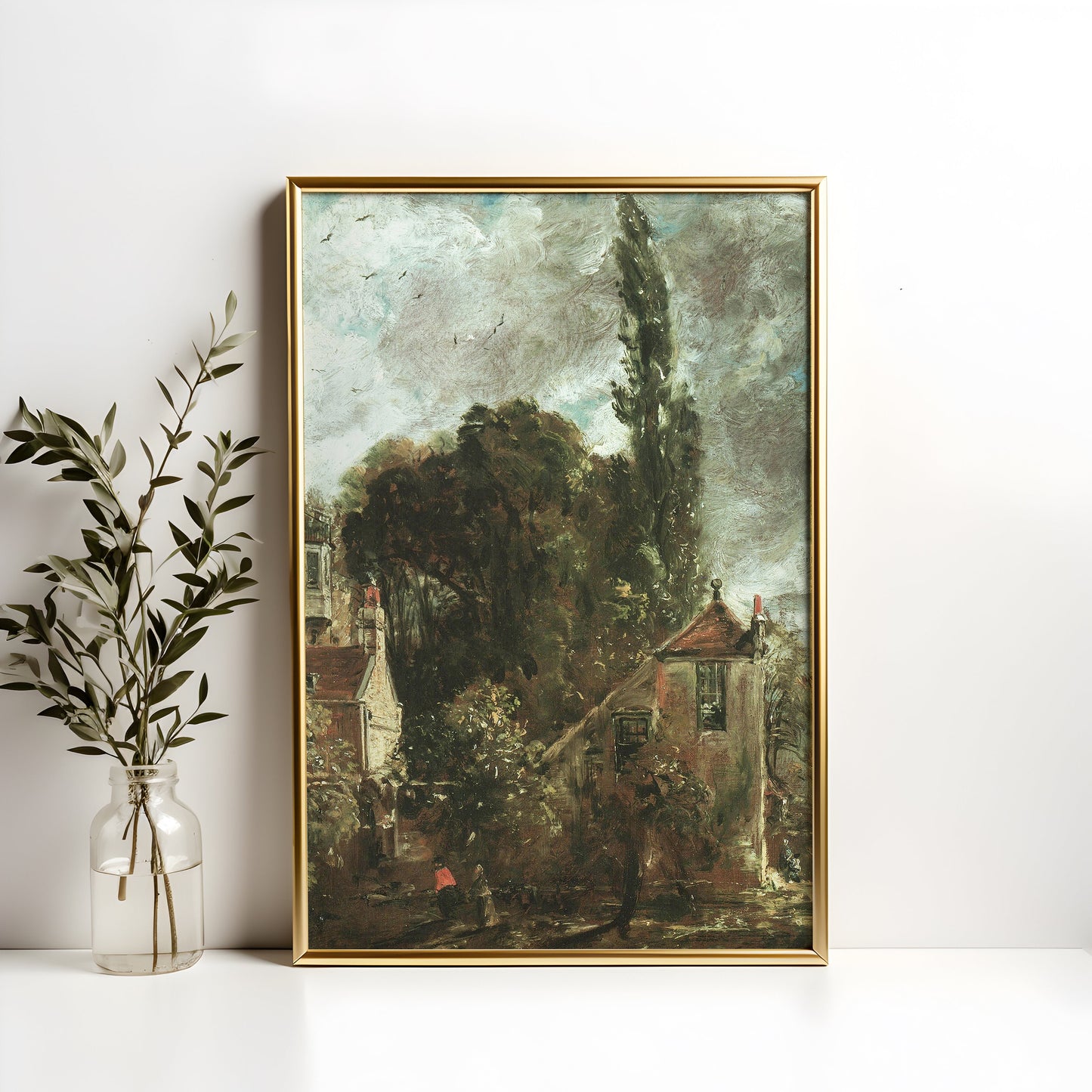 Rustic landscape, John Constable, Scenery original antique painting, oil, vintage, Printable art instant download, SKU K-JK77