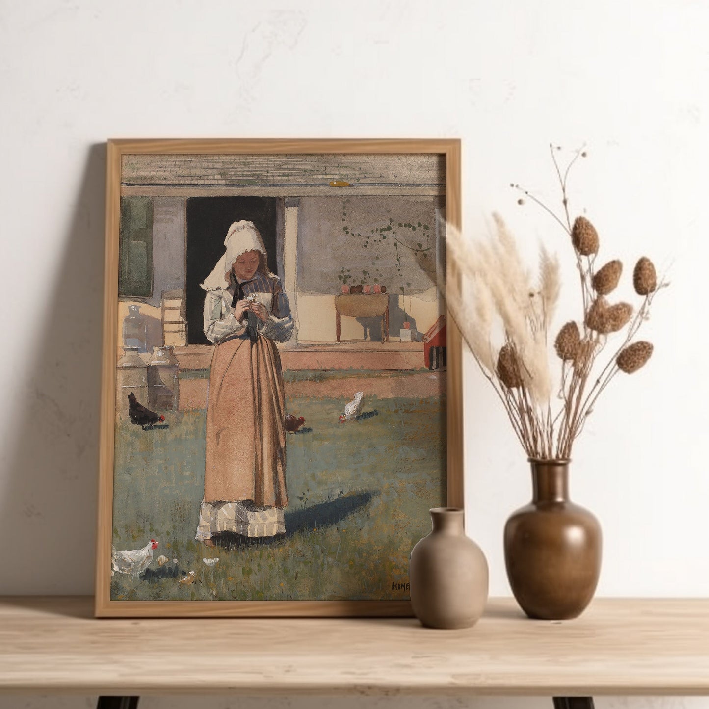Winslow Homer - Girl with Chicken , original antique figure painting , watercolour vintage Printable artinstant download , SKU K-WH82