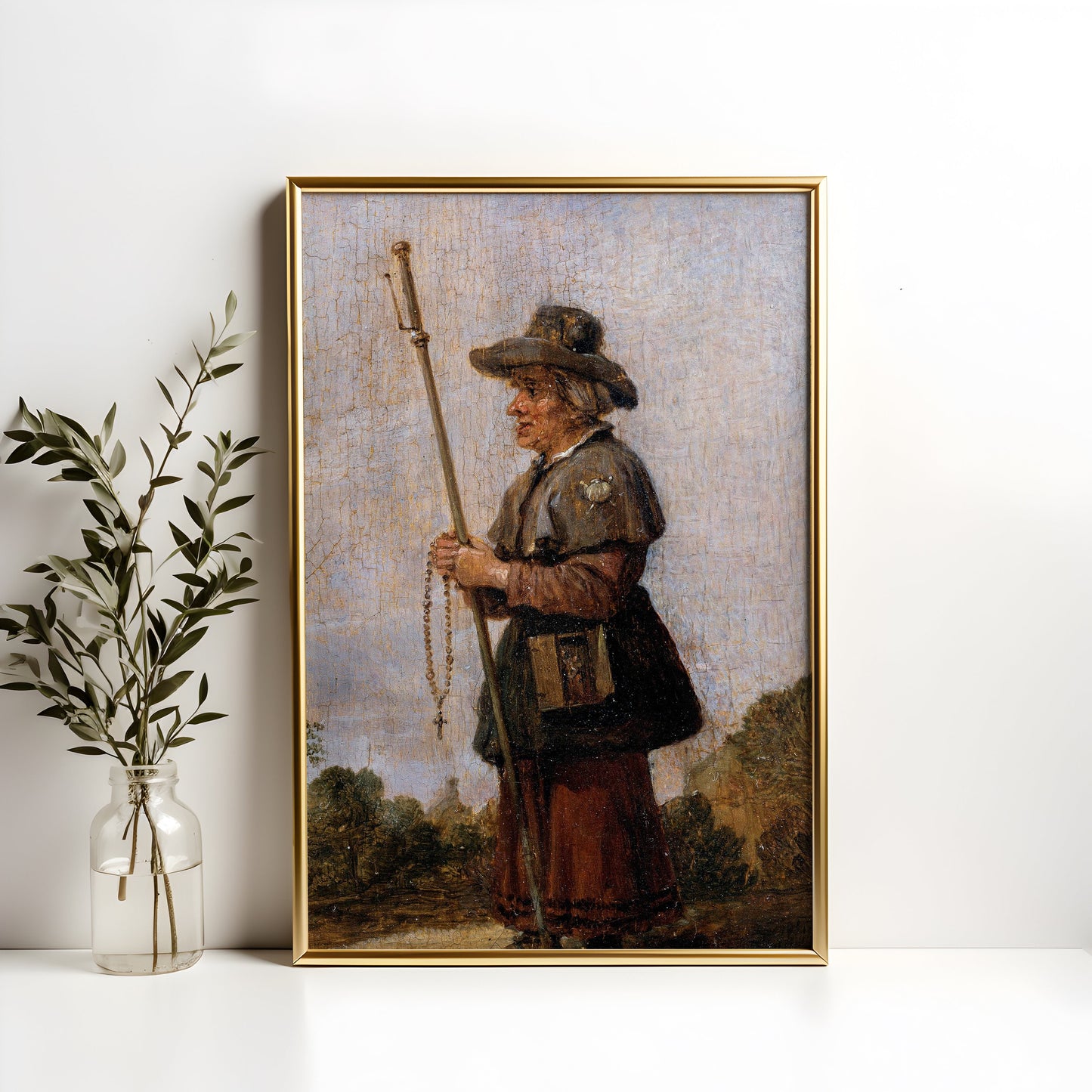 Dutch painting David Teniers - Female Pilgrim , original antique oil figure artwork , vintage Printable art instant download , SKU K-DY92