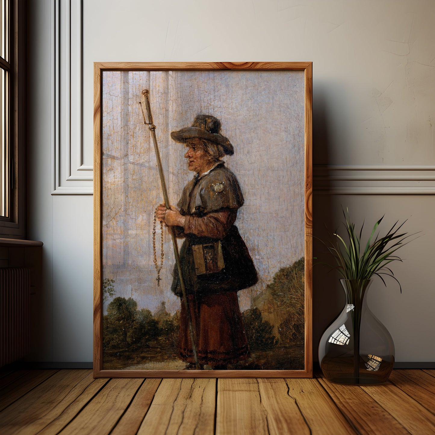 Dutch painting David Teniers - Female Pilgrim , original antique oil figure artwork , vintage Printable art instant download , SKU K-DY92