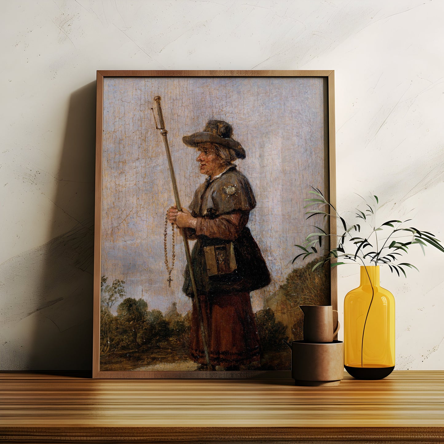 Dutch painting David Teniers - Female Pilgrim , original antique oil figure artwork , vintage Printable art instant download , SKU K-DY92