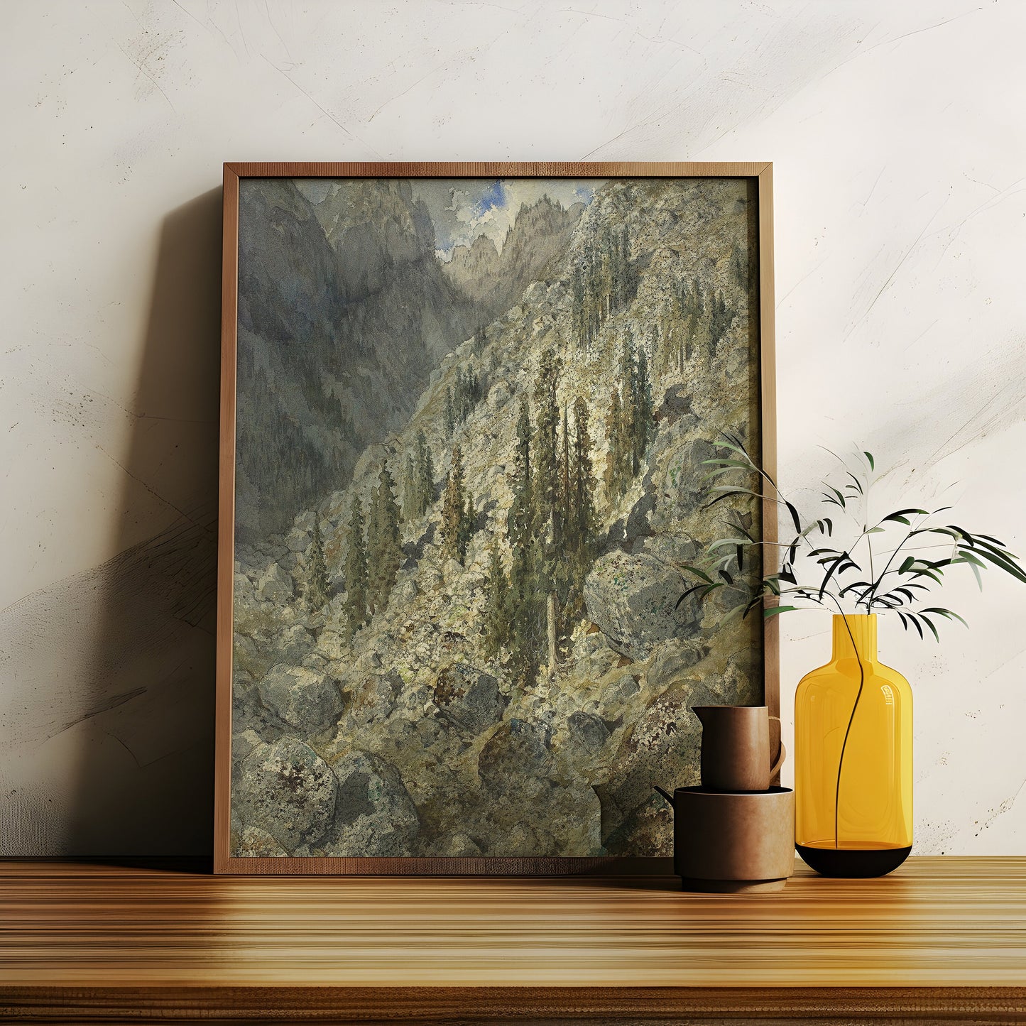 Mountains, Gustave Dore, Lake near Ischl, original antique painting, watercolour, vintage, Printable art instant download, SKU K-GD108