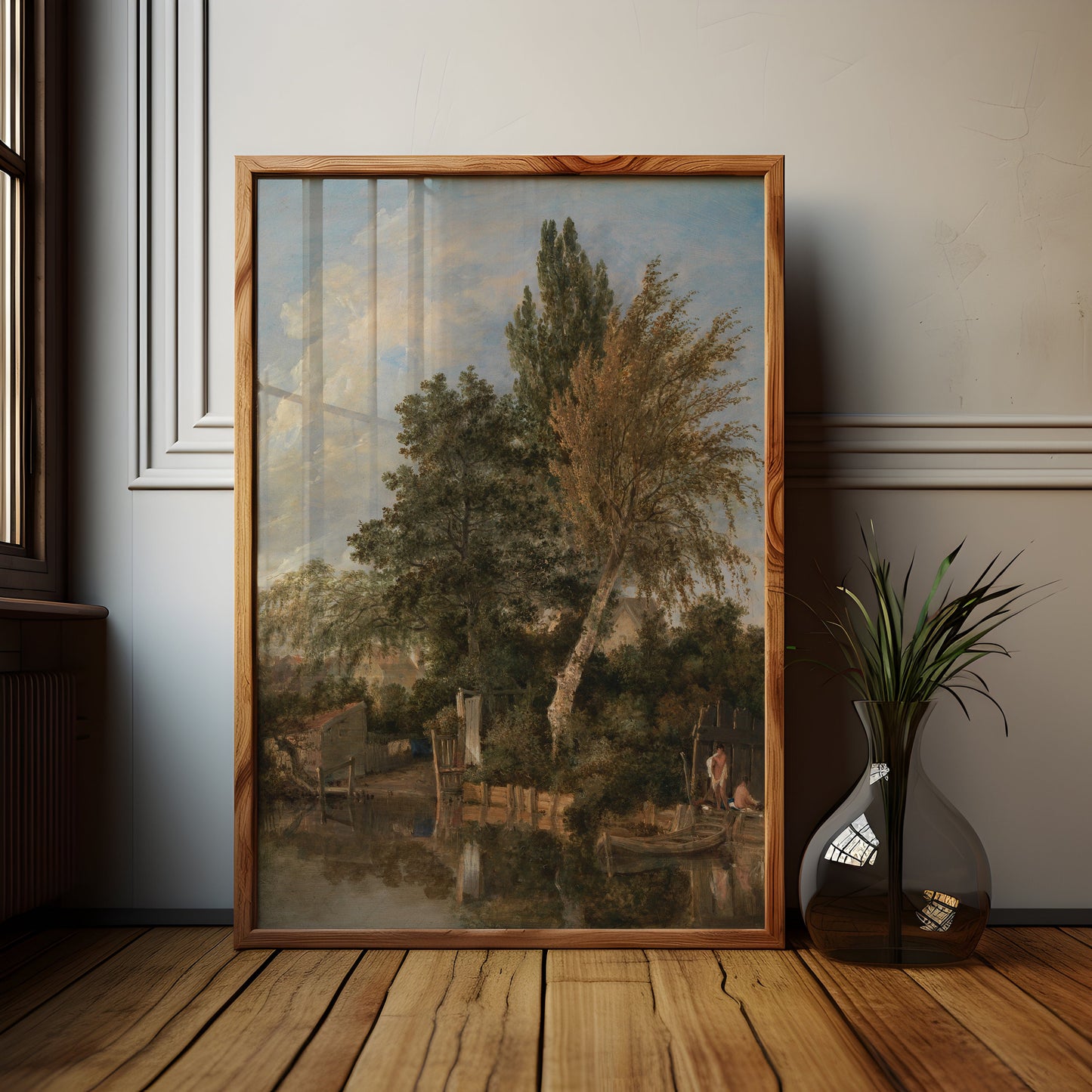John Crome - Boys Bathing on the River Wensum, oil original antique painting, vintage, Printable art instant download, SKU K-JC131
