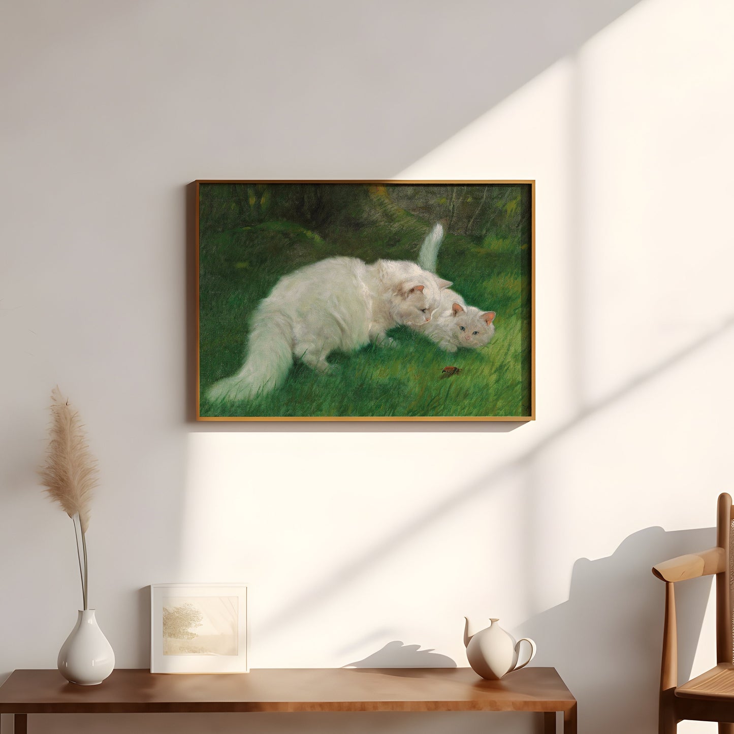 Arthur Heyer, Two Cats, oil, cute original antique painting vintage, animal lover gift, Printable art instant download, SKU 27K_AH.27